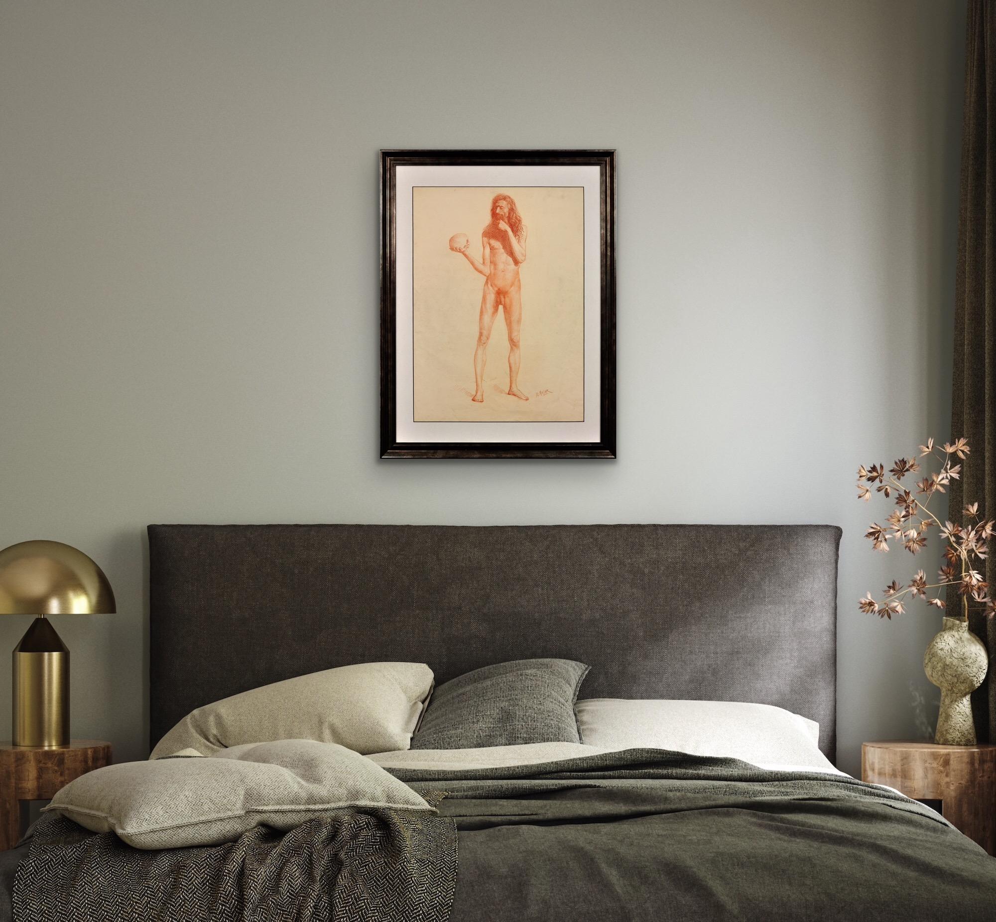 Studio di vita accademico Vanitas della metà del XIX secolo Nudo maschile che porta un teschio in vendita 7