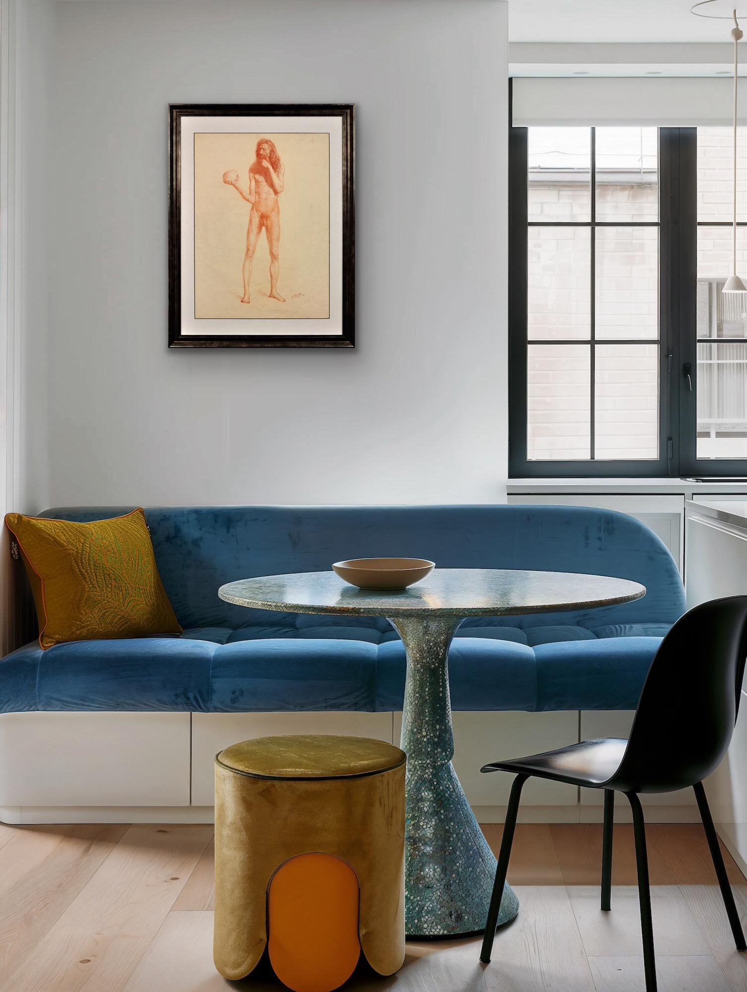 Studio di vita accademico Vanitas della met�à del XIX secolo Nudo maschile che porta un teschio in vendita 12