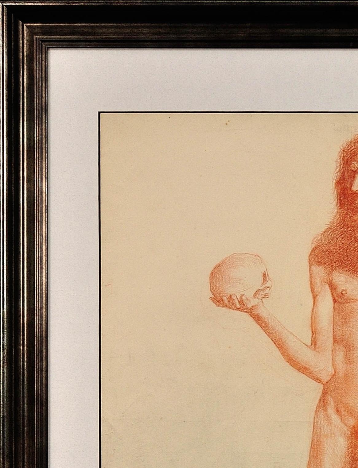 Studio di vita accademico Vanitas della metà del XIX secolo Nudo maschile che porta un teschio in vendita 15