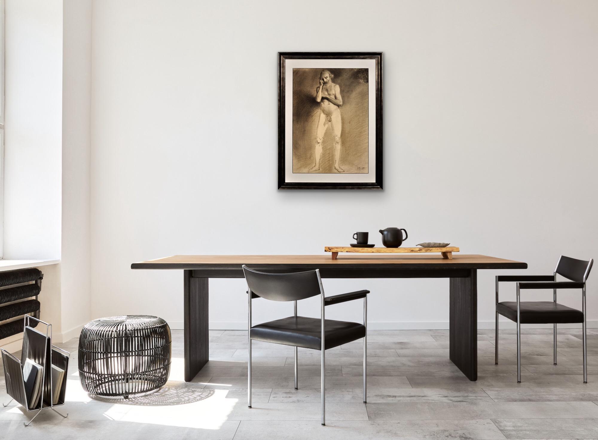 Étude de vie académique du milieu du 19e siècle Nu masculin Dessin au graphite en vente 2