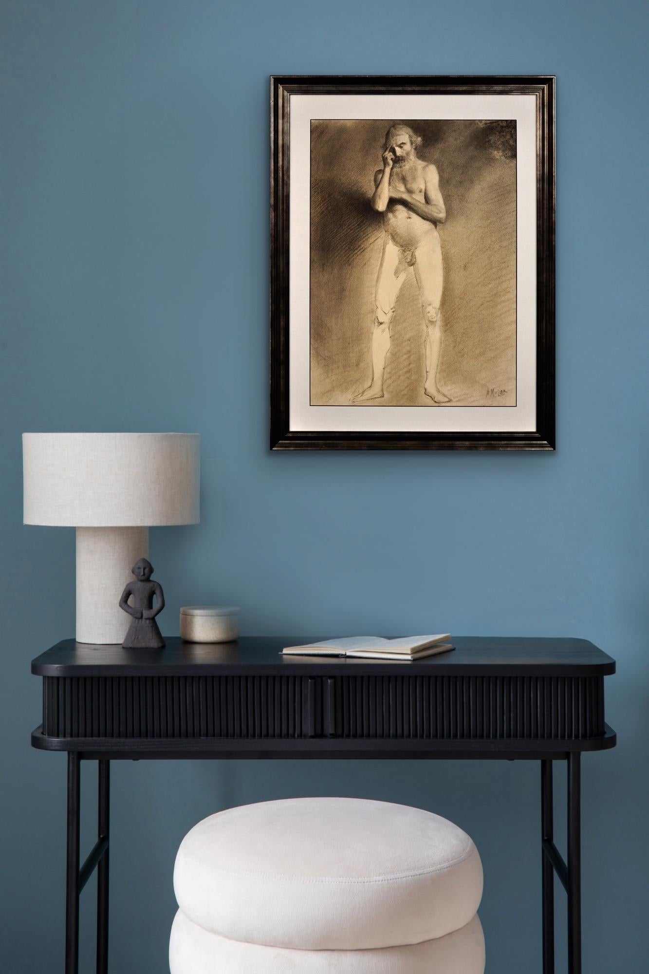 Étude de vie académique du milieu du 19e siècle Nu masculin Dessin au graphite en vente 5