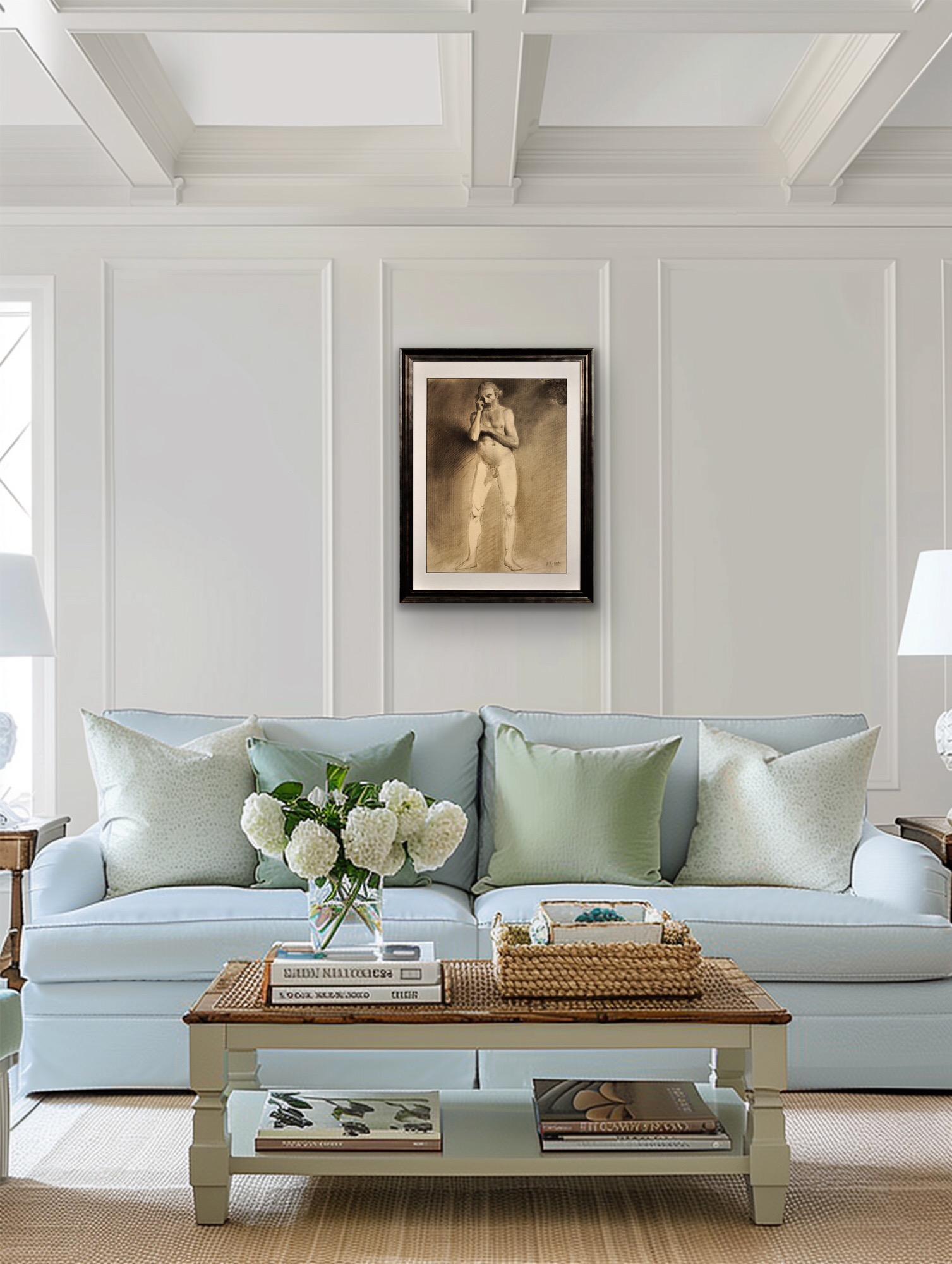 Étude de vie académique du milieu du 19e siècle Nu masculin Dessin au graphite en vente 3