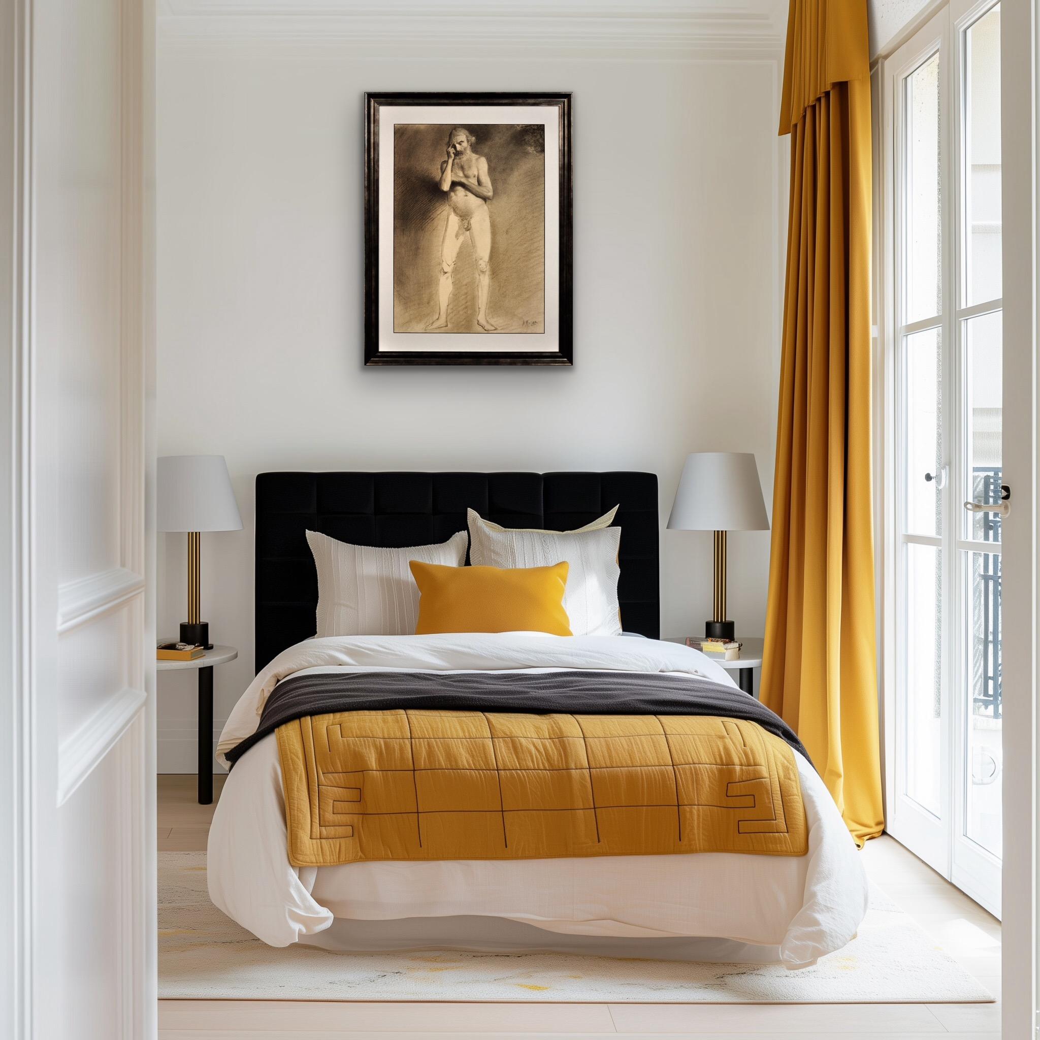 Étude de vie académique du milieu du 19e siècle Nu masculin Dessin au graphite en vente 1