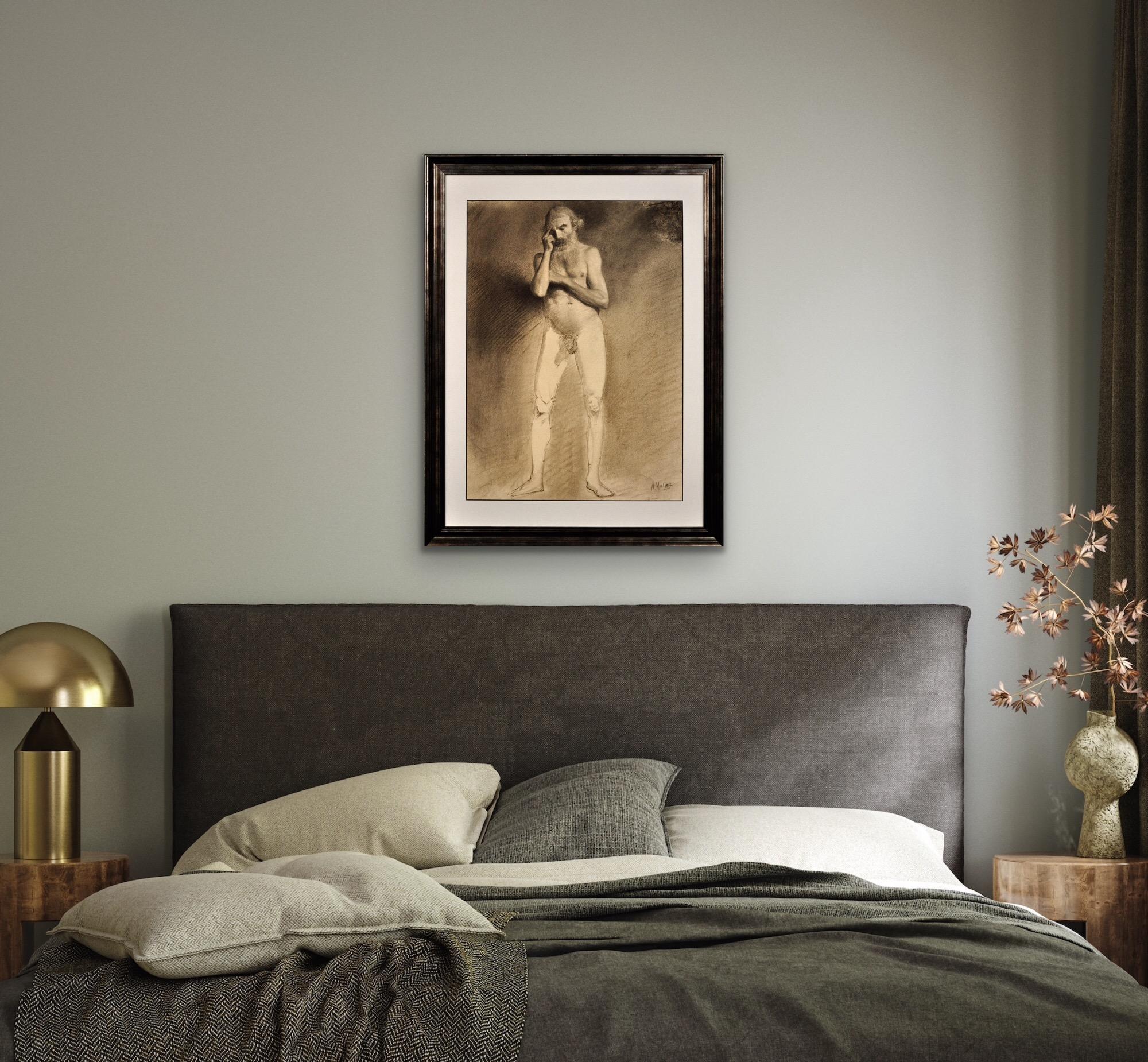 Étude de vie académique du milieu du 19e siècle Nu masculin Dessin au graphite en vente 4