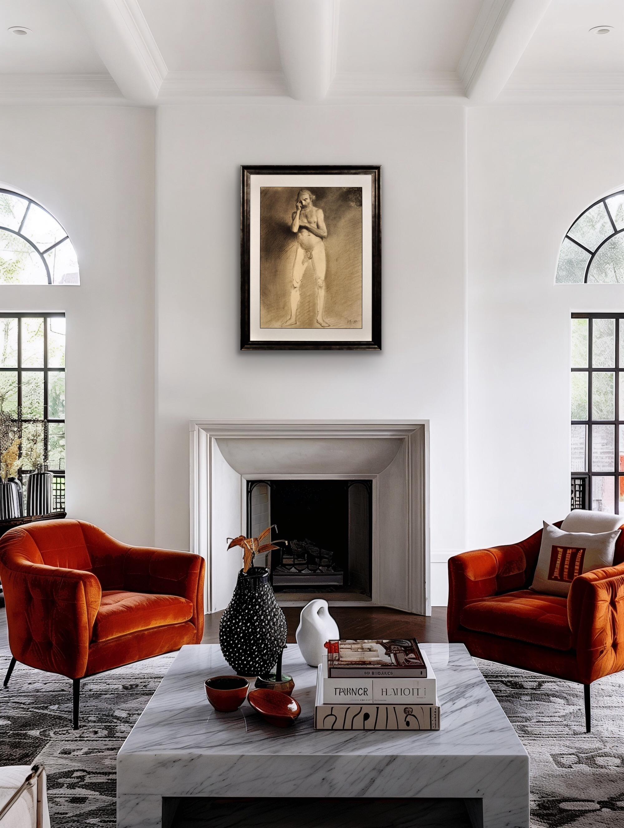 Étude de vie académique du milieu du 19e siècle Nu masculin Dessin au graphite en vente 11