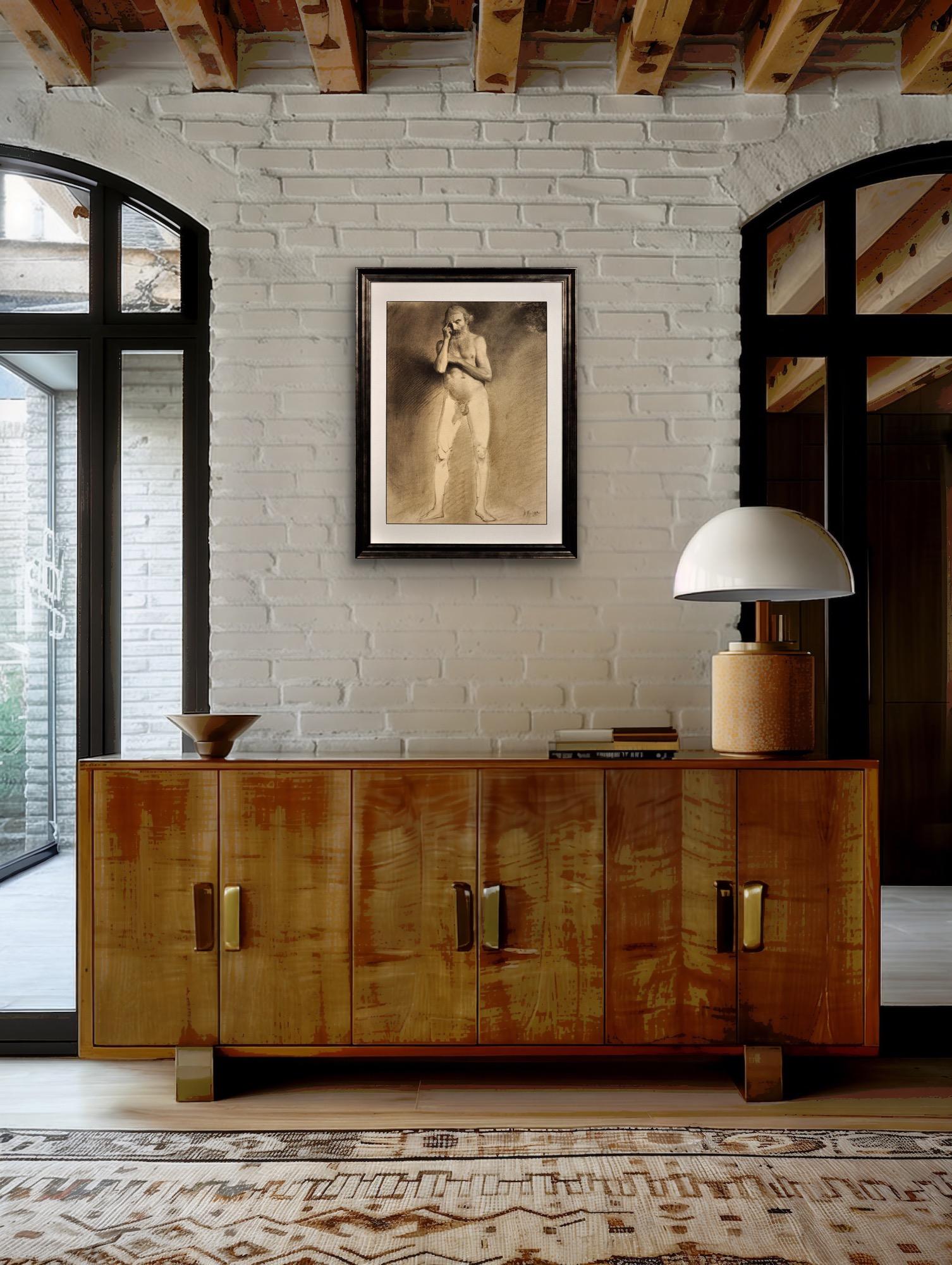 Étude de vie académique du milieu du 19e siècle Nu masculin Dessin au graphite en vente 9