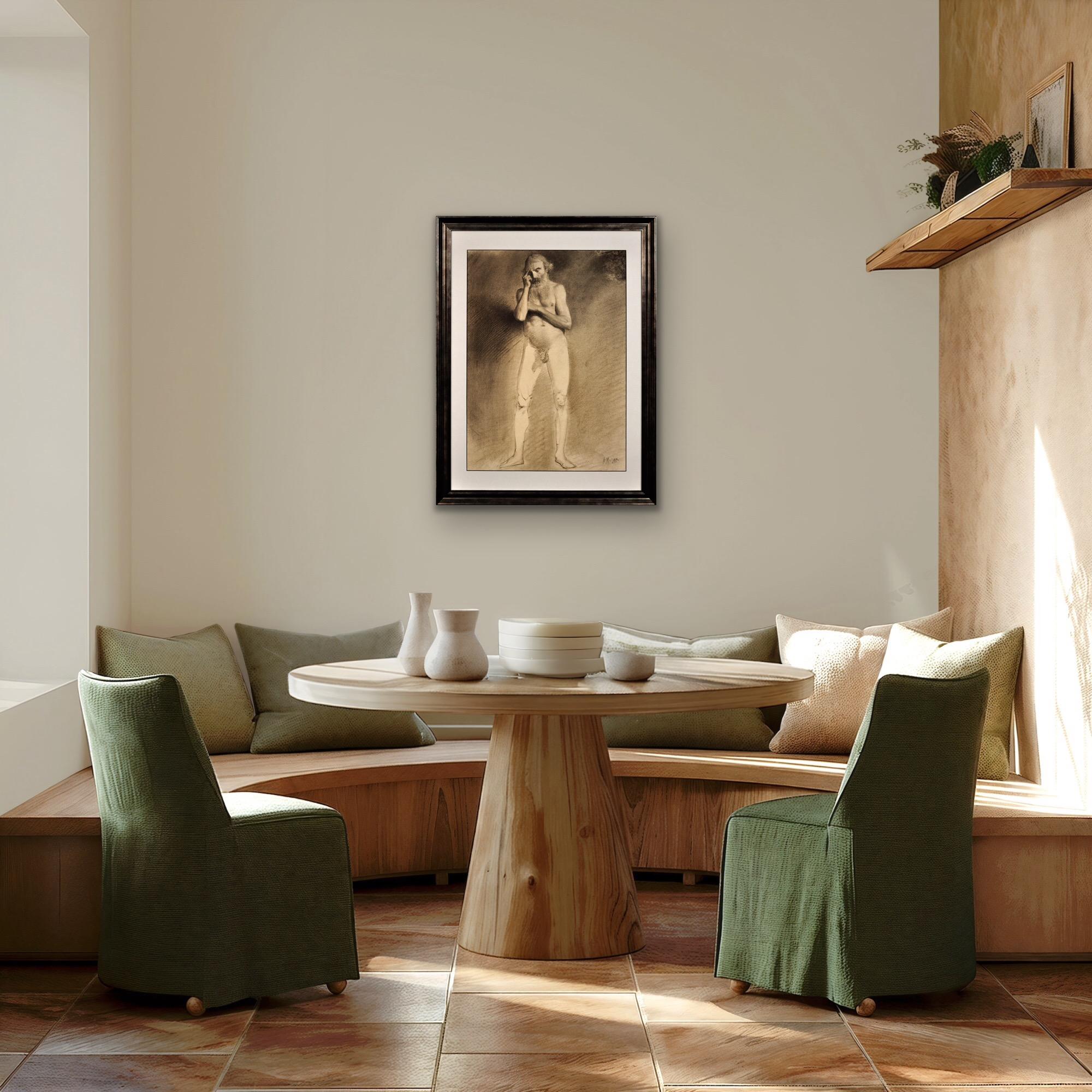 Étude de vie académique du milieu du 19e siècle Nu masculin Dessin au graphite en vente 7