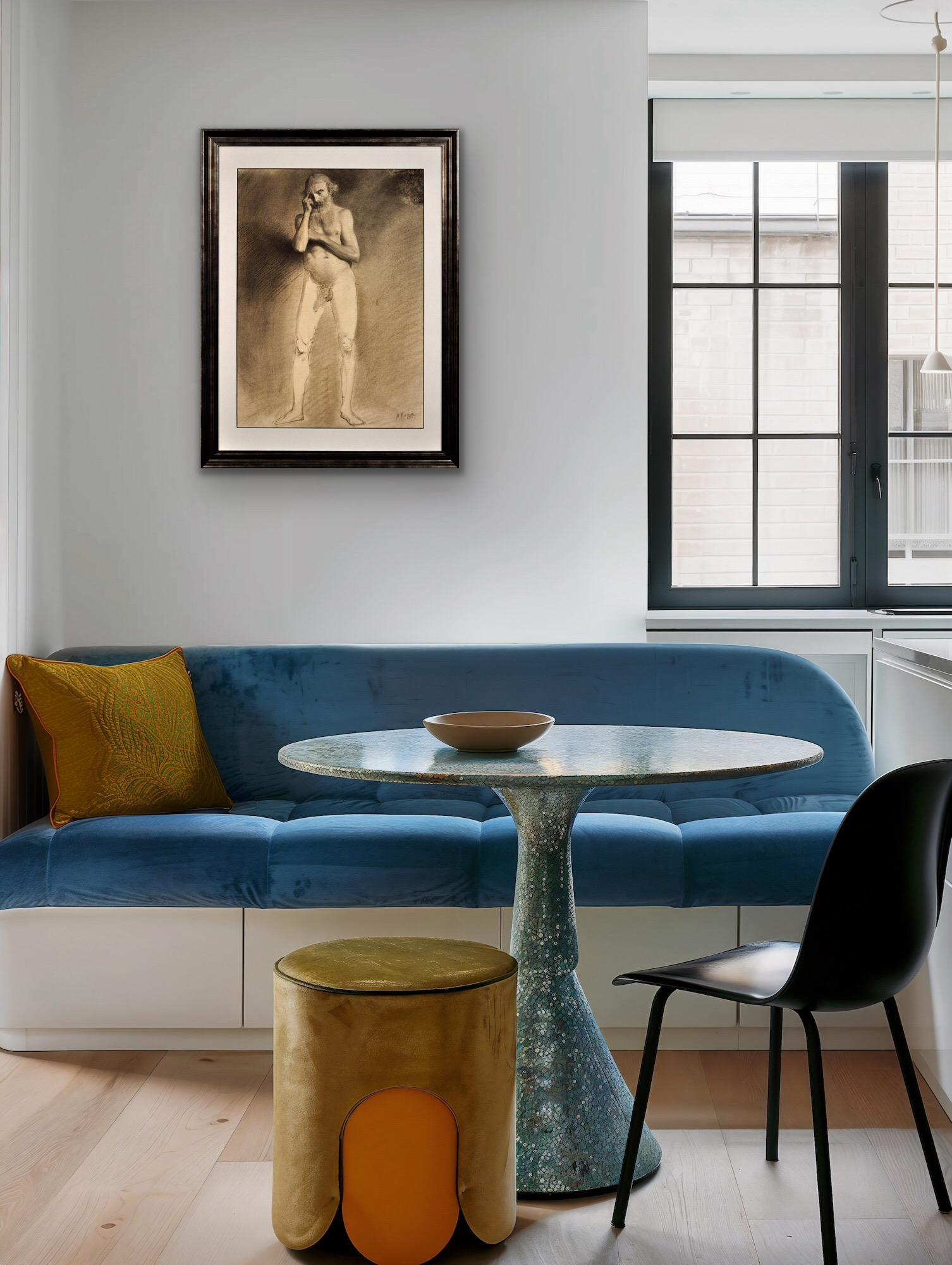 Étude de vie académique du milieu du 19e siècle Nu masculin Dessin au graphite en vente 10