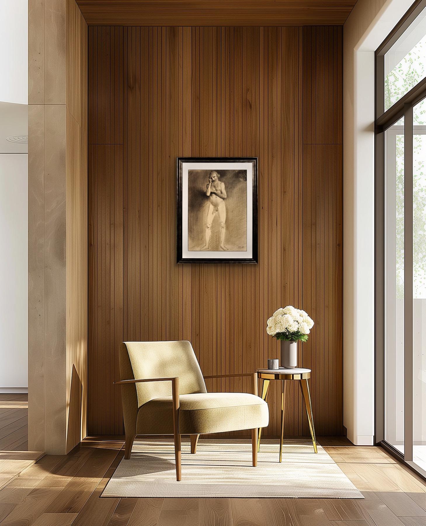 Étude de vie académique du milieu du 19e siècle Nu masculin Dessin au graphite en vente 6