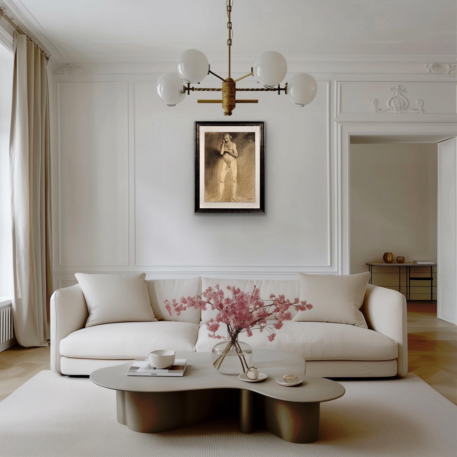 Étude de vie académique du milieu du 19e siècle Nu masculin Dessin au graphite en vente 13