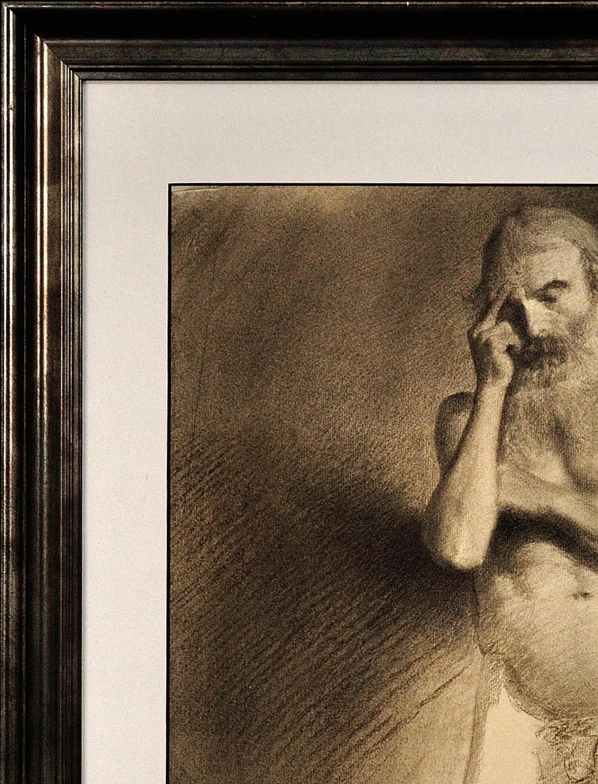 Étude de vie académique du milieu du 19e siècle Nu masculin Dessin au graphite en vente 15