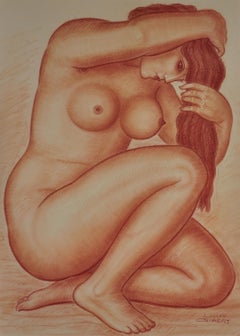 Le sue fiammeggianti ciocche di capelli color arancio Un disegno incorniciato di uno scultore francese del 1930