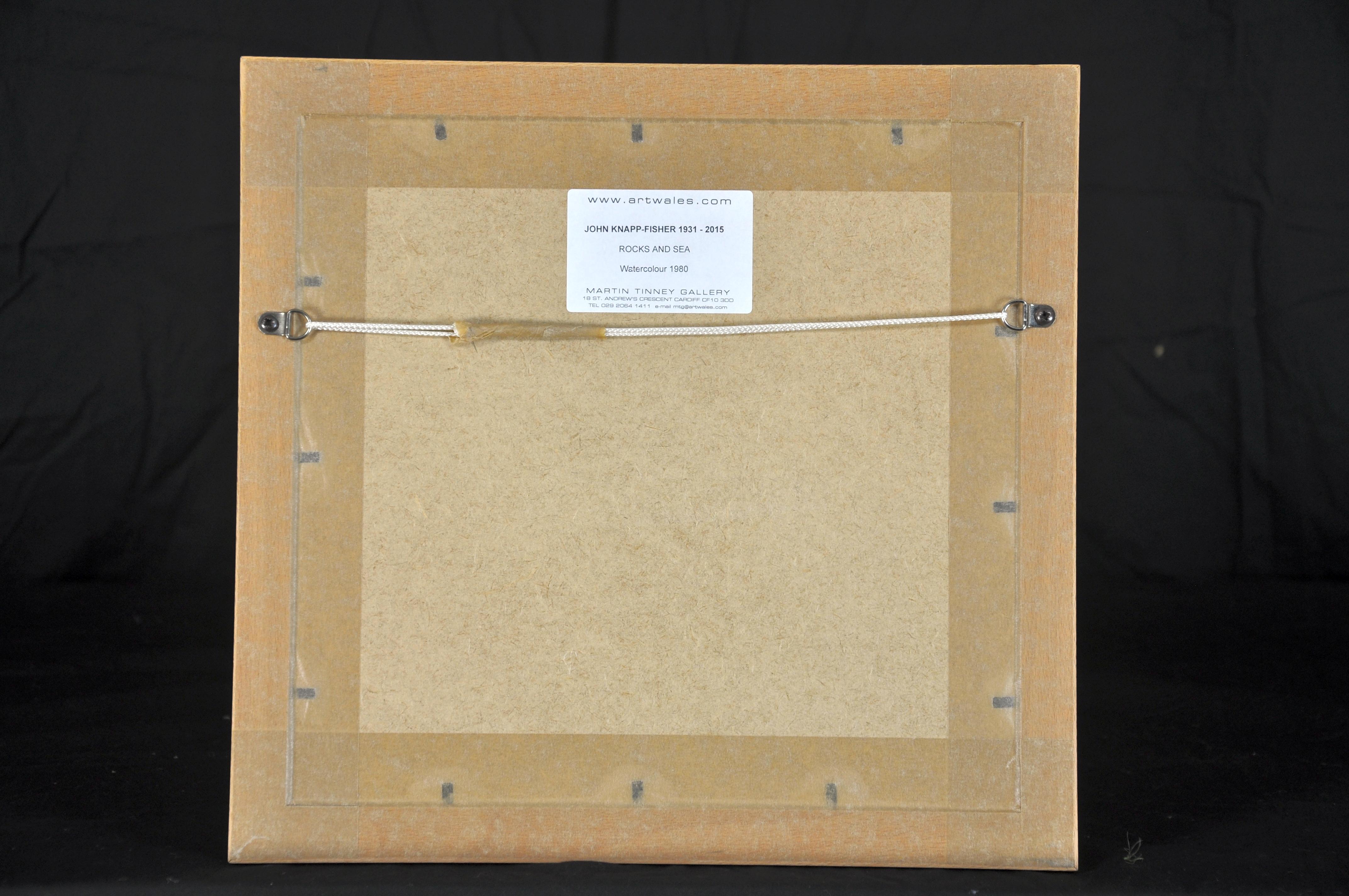 This original painting by John Knapp-Fisher, dating from 1980, is presented and supplied in its original bare wood frame, mounted and behind glass. 
The frame dimensions are 32cm high x 33.5cm wide. The visible watercolour dimensions are 11.5cm high