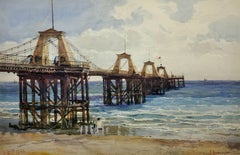 Antique The Royal Suspension Chain Pier, Brighton. 19th C Landscape. Original Watercolor