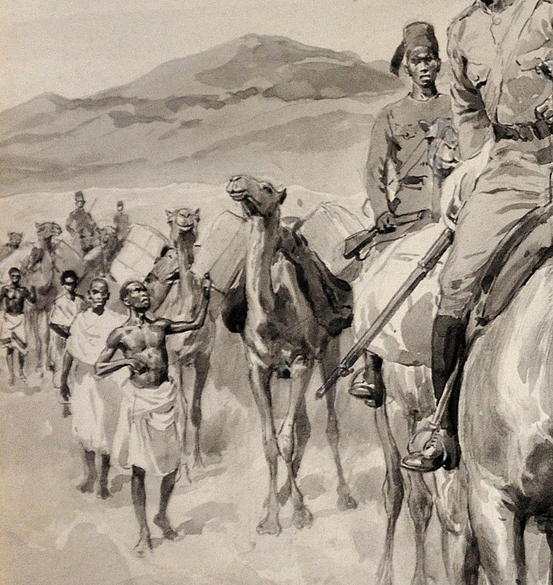 British Army Camel Corps, Sudan, North Africa. Original En Grisaille Watercolor. 3