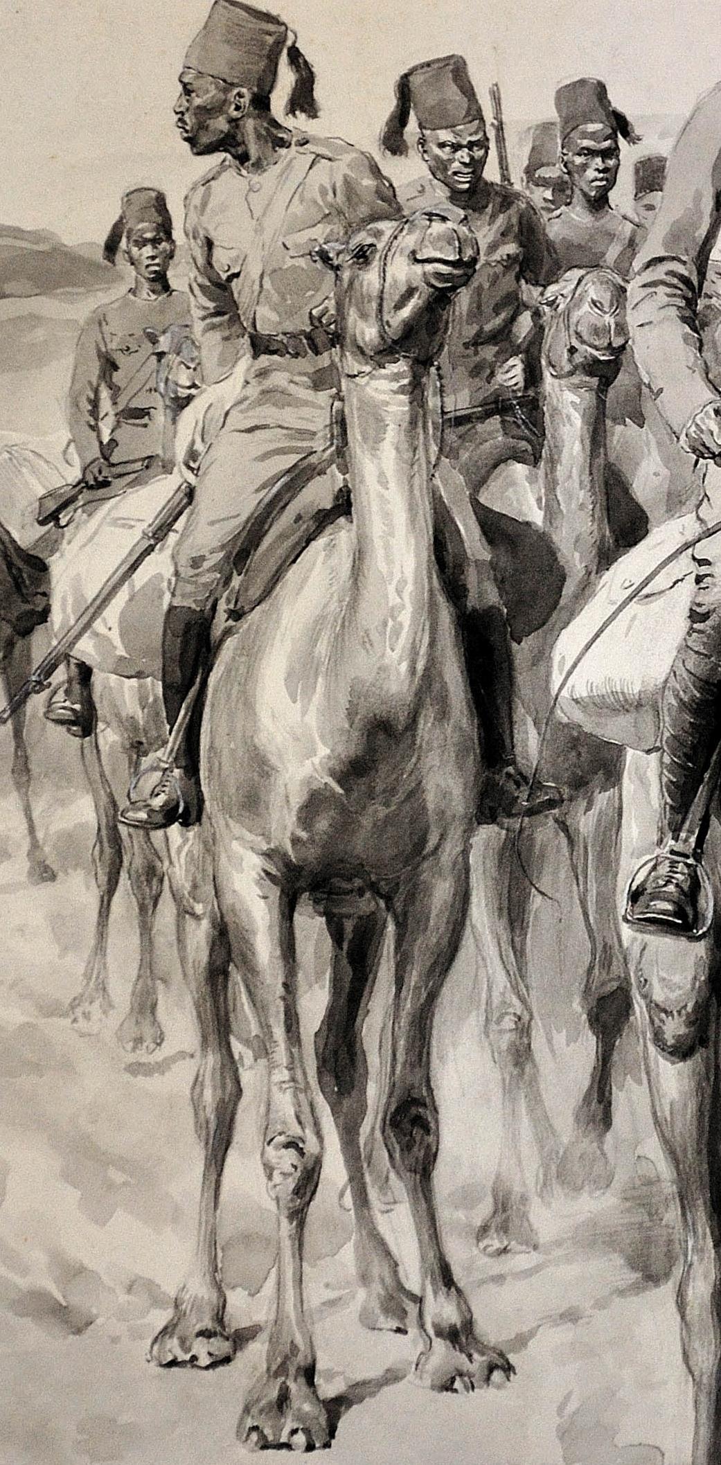 British Army Camel Corps, Sudan, North Africa. Original En Grisaille Watercolor. 4