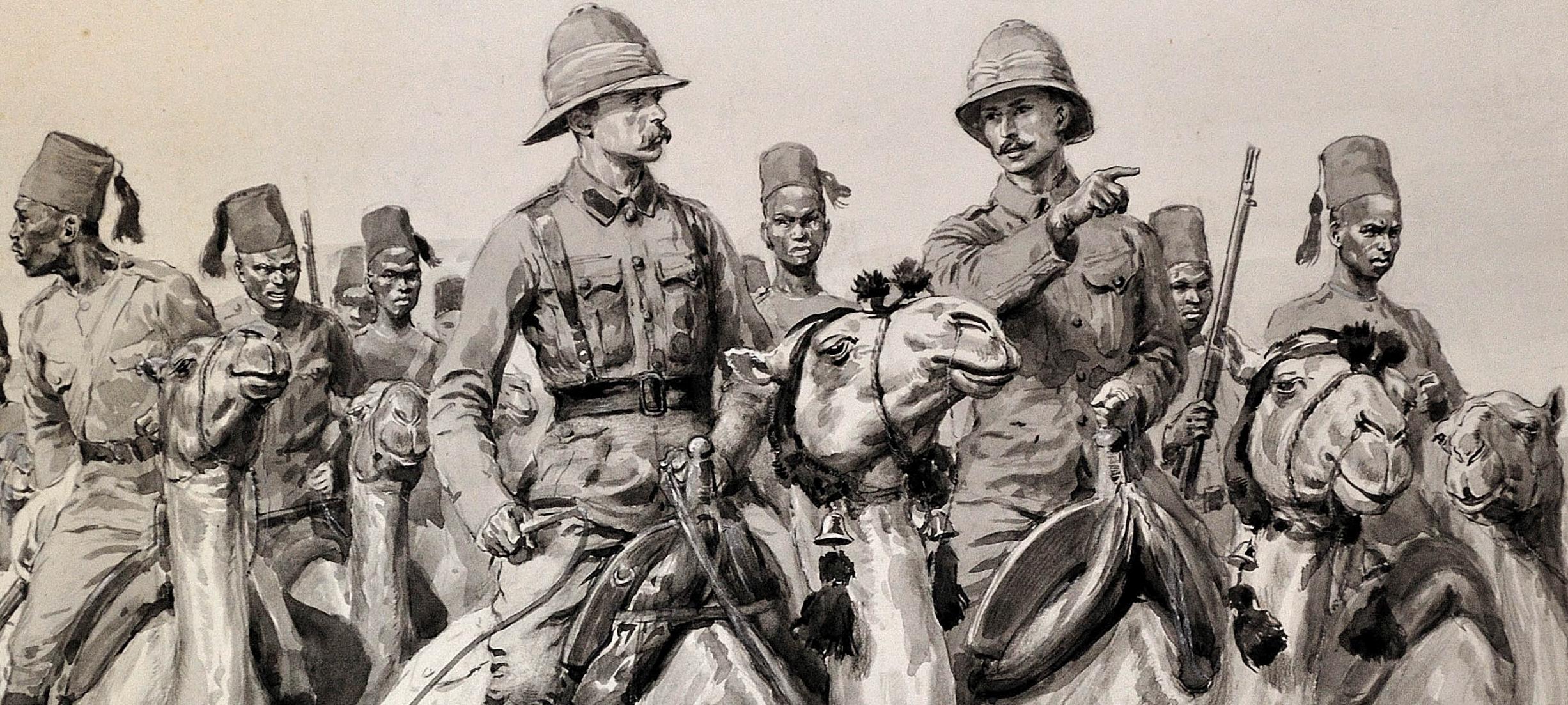 British Army Camel Corps, Sudan, North Africa. Original En Grisaille Watercolor. 6