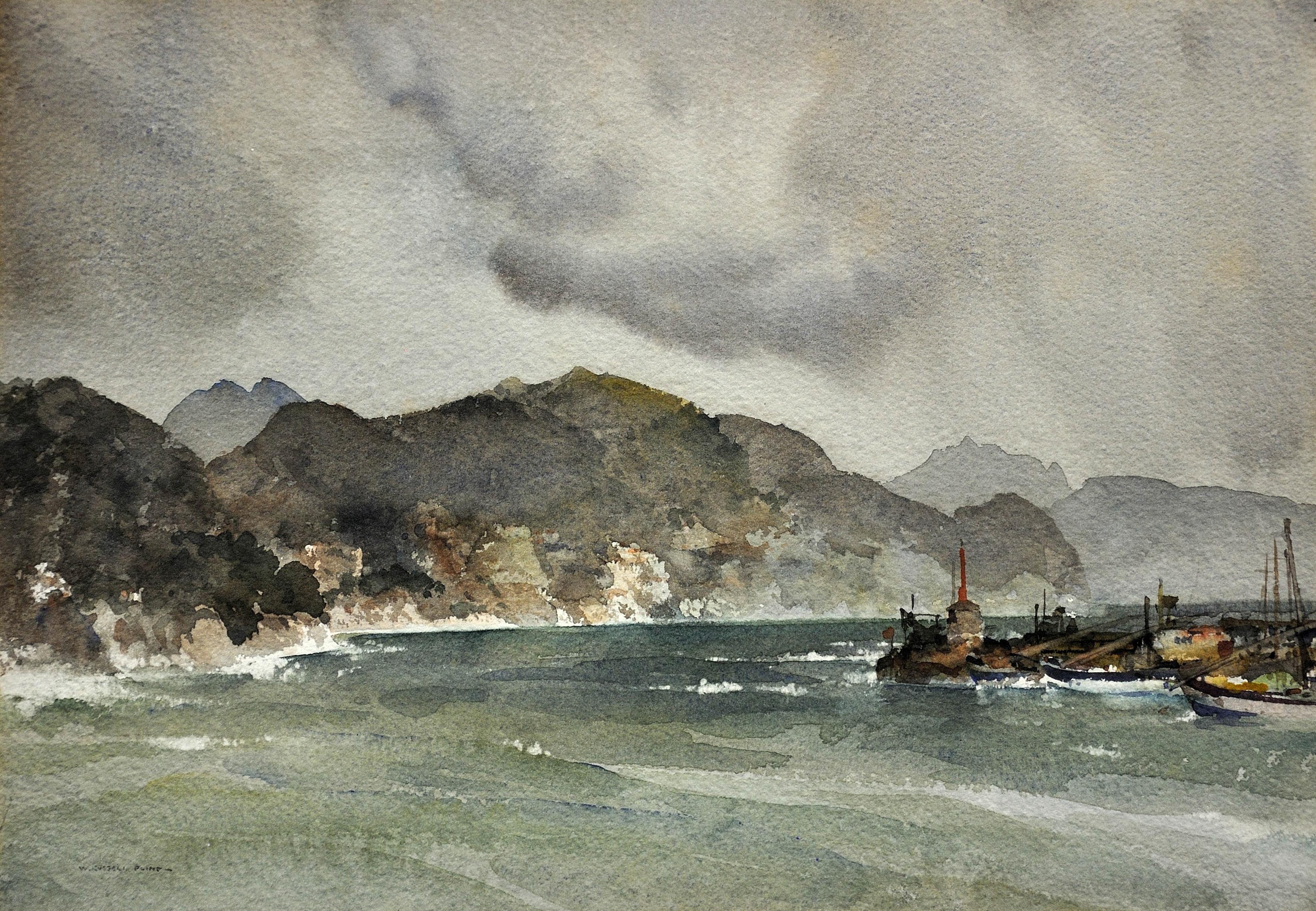William Russell Flint Landscape Art - Storm on the Liguarian coast, 1954, Santa Margherita, Italy. Original Watercolor