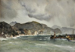 Vintage Storm on the Liguarian coast, 1954, Santa Margherita, Italy. Original Watercolor