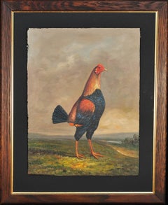 Modern Fighting Game Cock.19th Century Oil on Canvas.Rooster.Cockerel.Victorian 