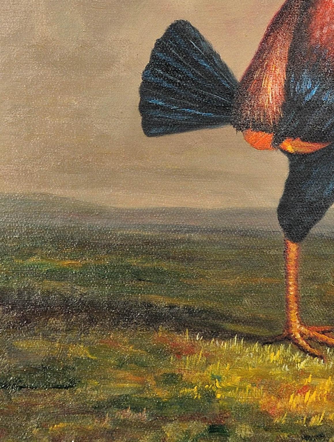 Modern Fighting Game Cock.19th Century Oil on Canvas.Rooster.Cockerel.Victorian  11