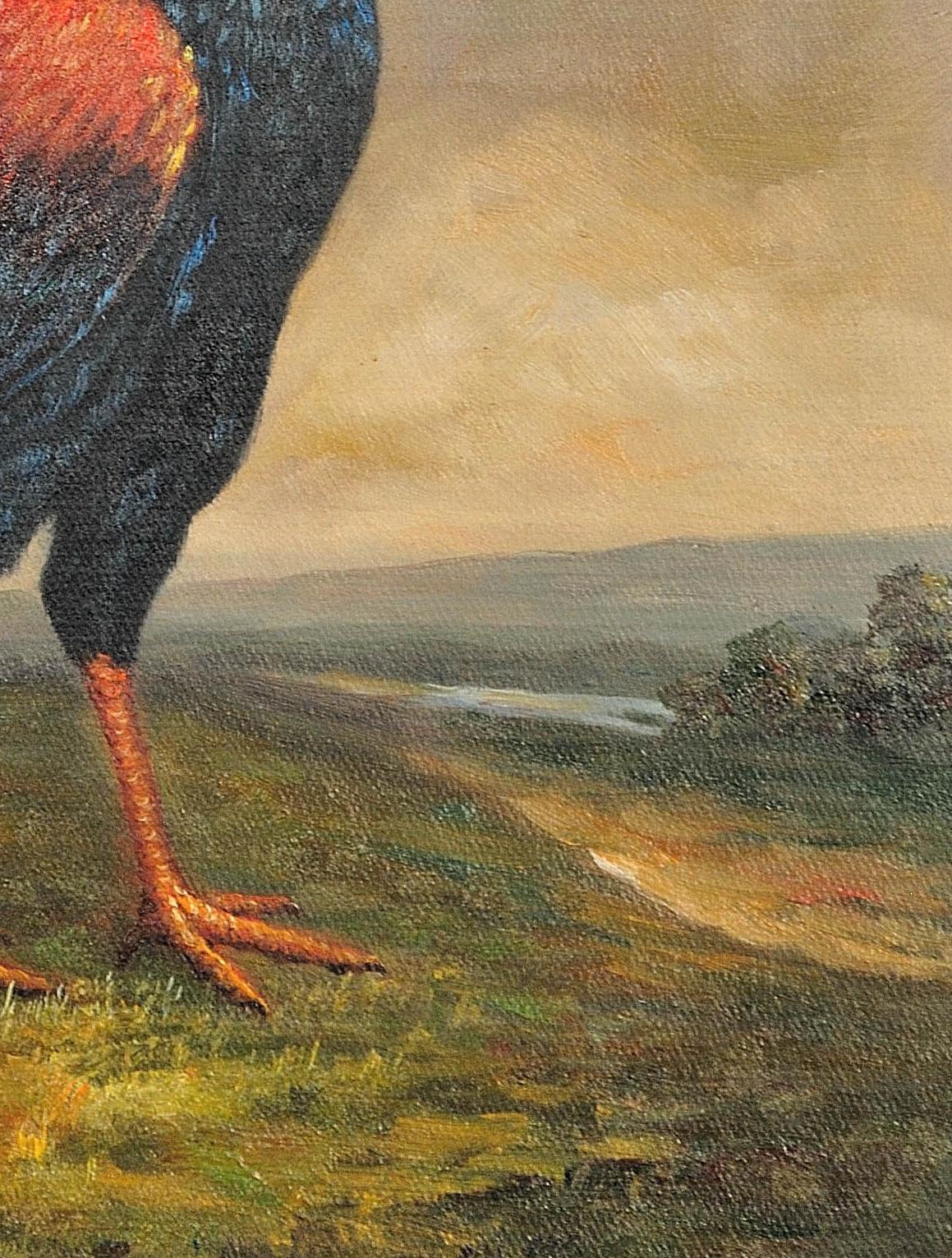 Modern Fighting Game Cock.19th Century Oil on Canvas.Rooster.Cockerel.Victorian  12