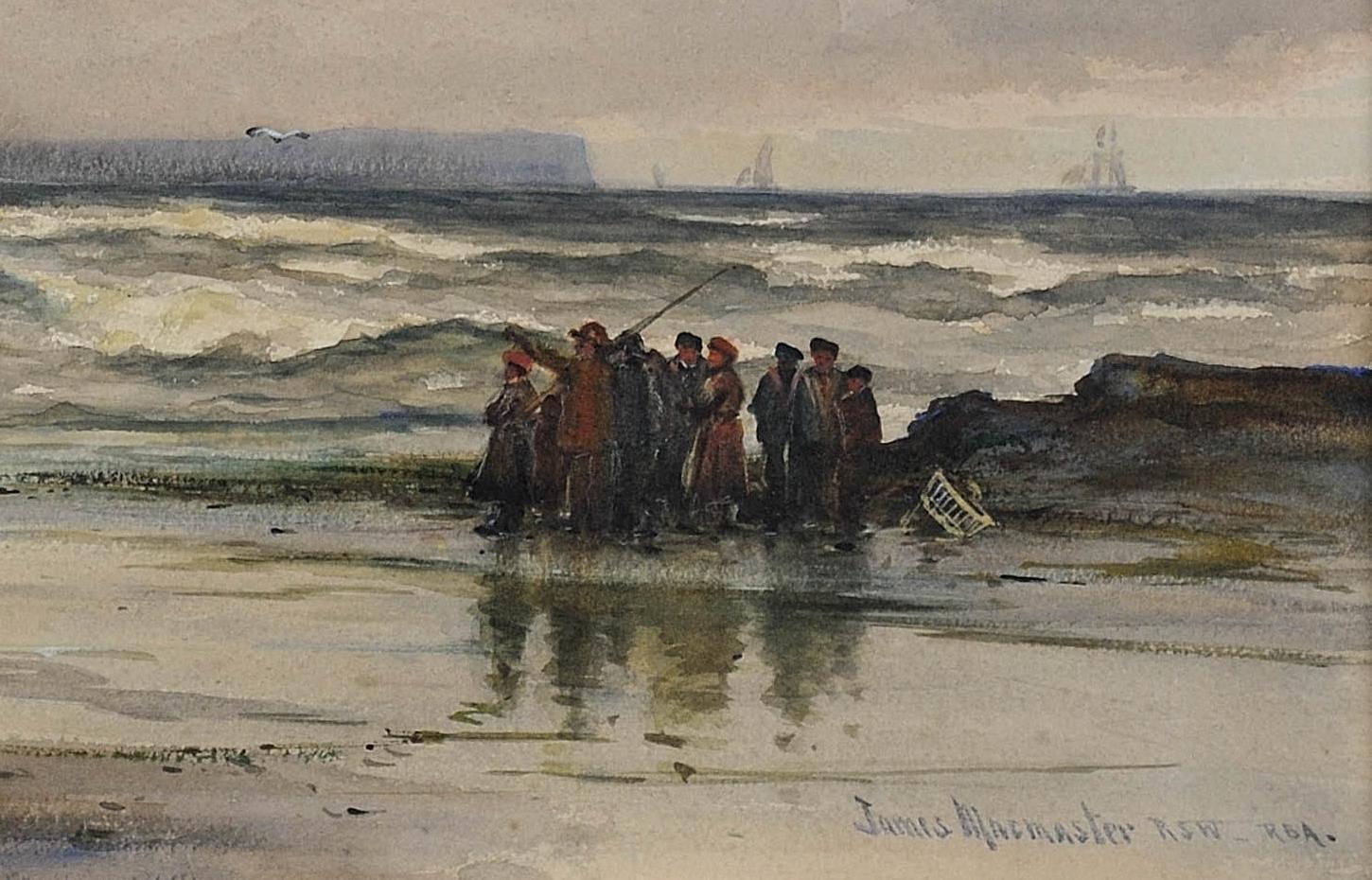 After a Winter Gale, Leven Sands, Fife, Scotland.Original Watercolor circa 1890 7