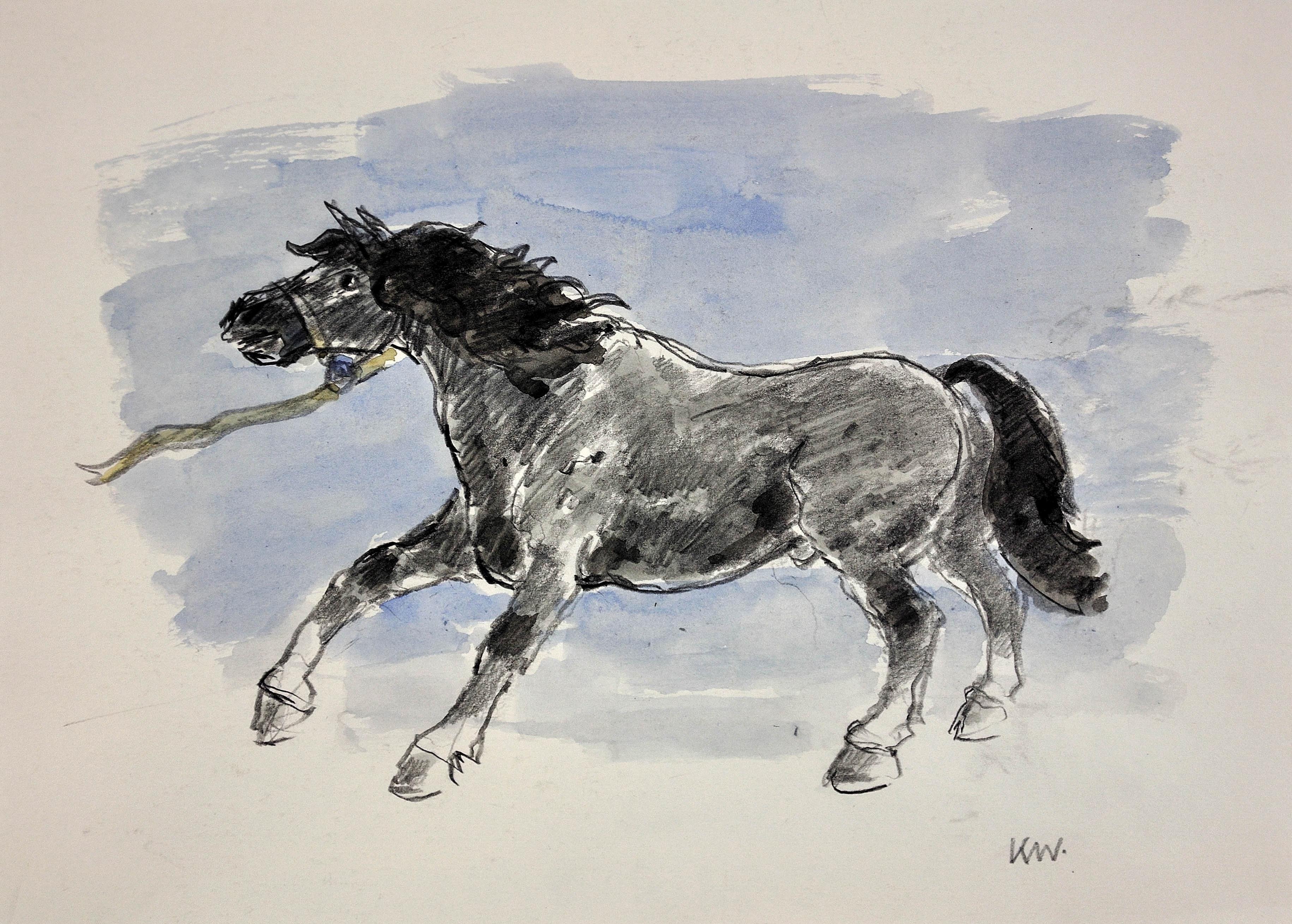 Sir Kyffin Williams Figurative Art - Welsh Pony Refusing to be Lead.Original Watercolor.Modern British.Horse.Kyffin.