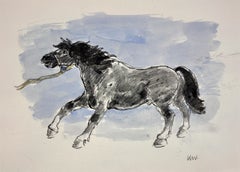 Vintage Welsh Pony Refusing to be Lead.Original Watercolor.Modern British.Horse.Kyffin.