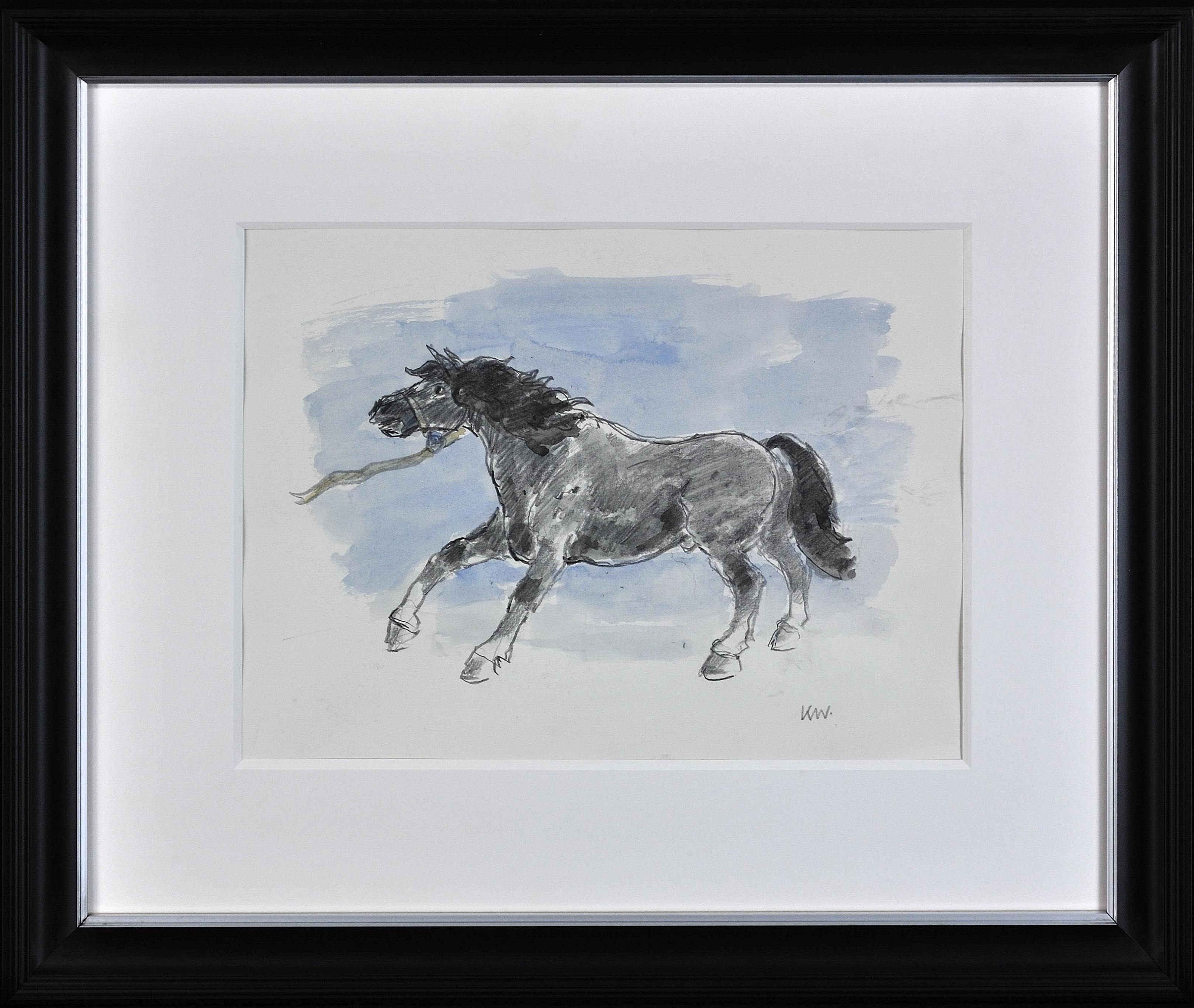Welsh Pony Refusing to be Lead.Original Watercolor.Modern British.Horse.Kyffin. - Art by Sir Kyffin Williams