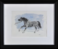 Welsh Pony Refusing to be Lead.Original Watercolor.Modern British.Horse.Kyffin.