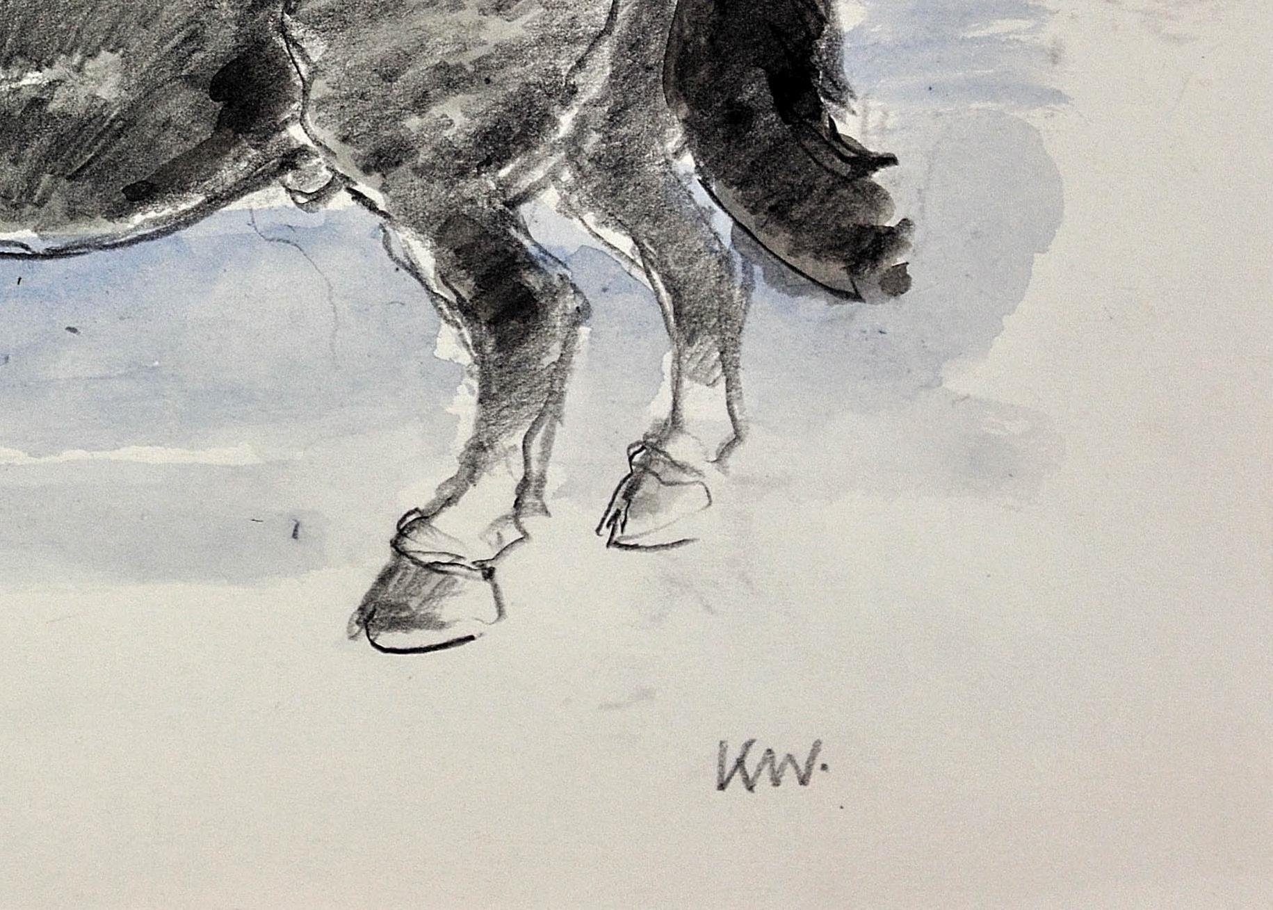 Welsh Pony Refusing to be Lead.Original Watercolor.Modern British.Horse.Kyffin. 3