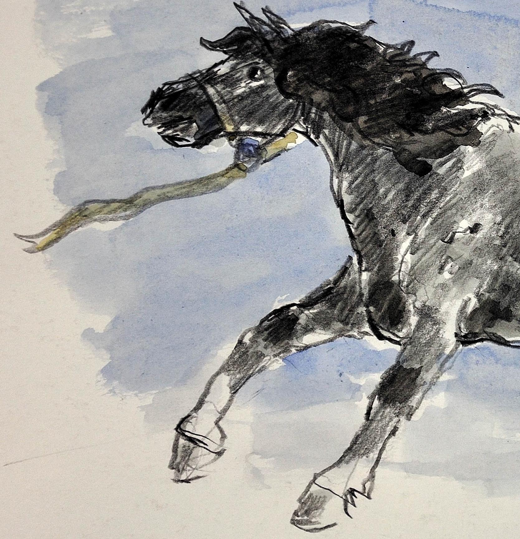 Welsh Pony Refusing to be Lead.Original Watercolor.Modern British.Horse.Kyffin. 4