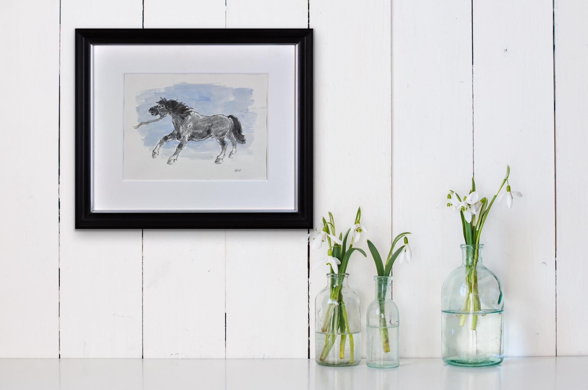 Welsh Pony Refusing to be Lead.Original Watercolor.Modern British.Horse.Kyffin. 10