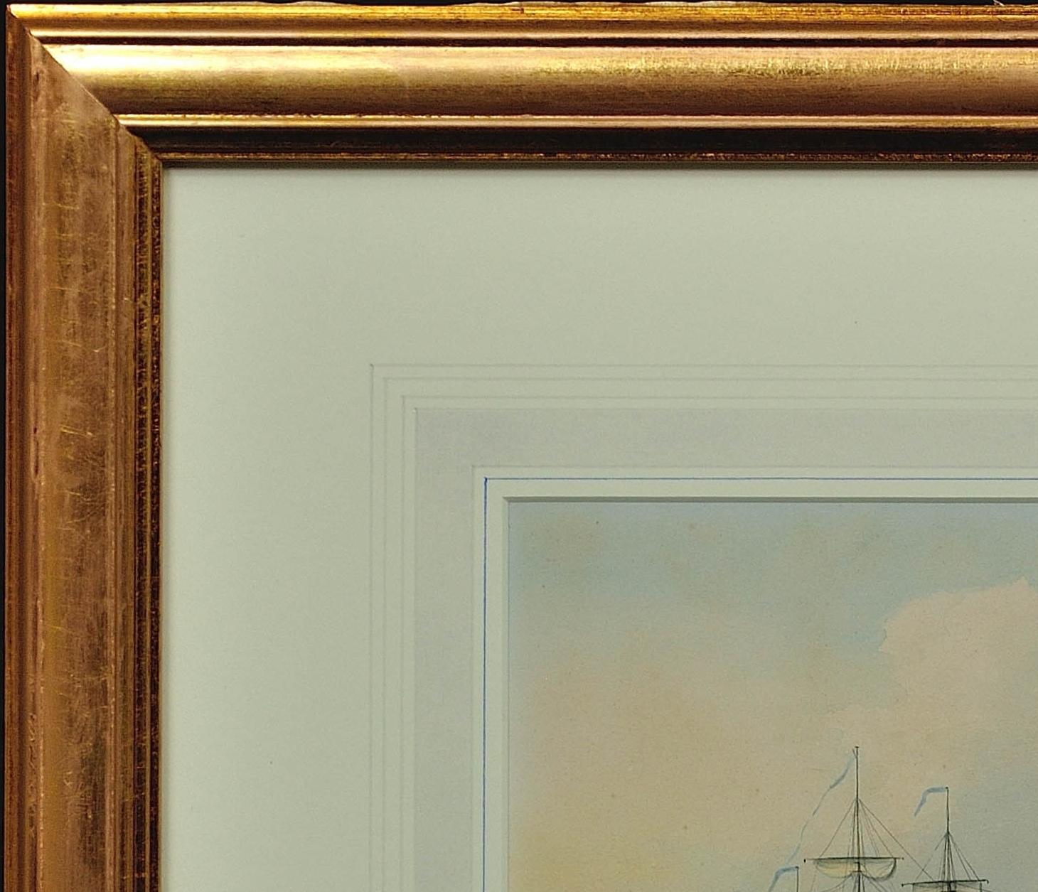 Frigates in a Calm off Dover. King George III Watercolor. Royal Navy Lieutenant. 6