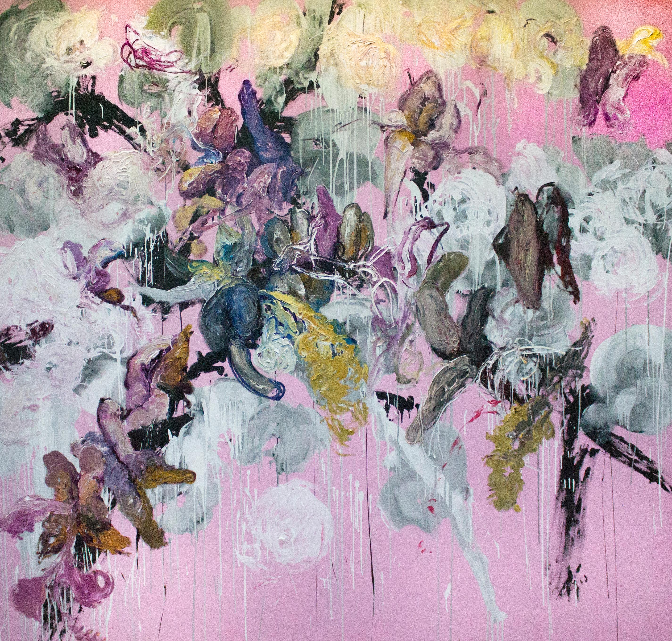 Angel Ricardo Rios Abstract Painting - El fondo rosa no se entera de nada