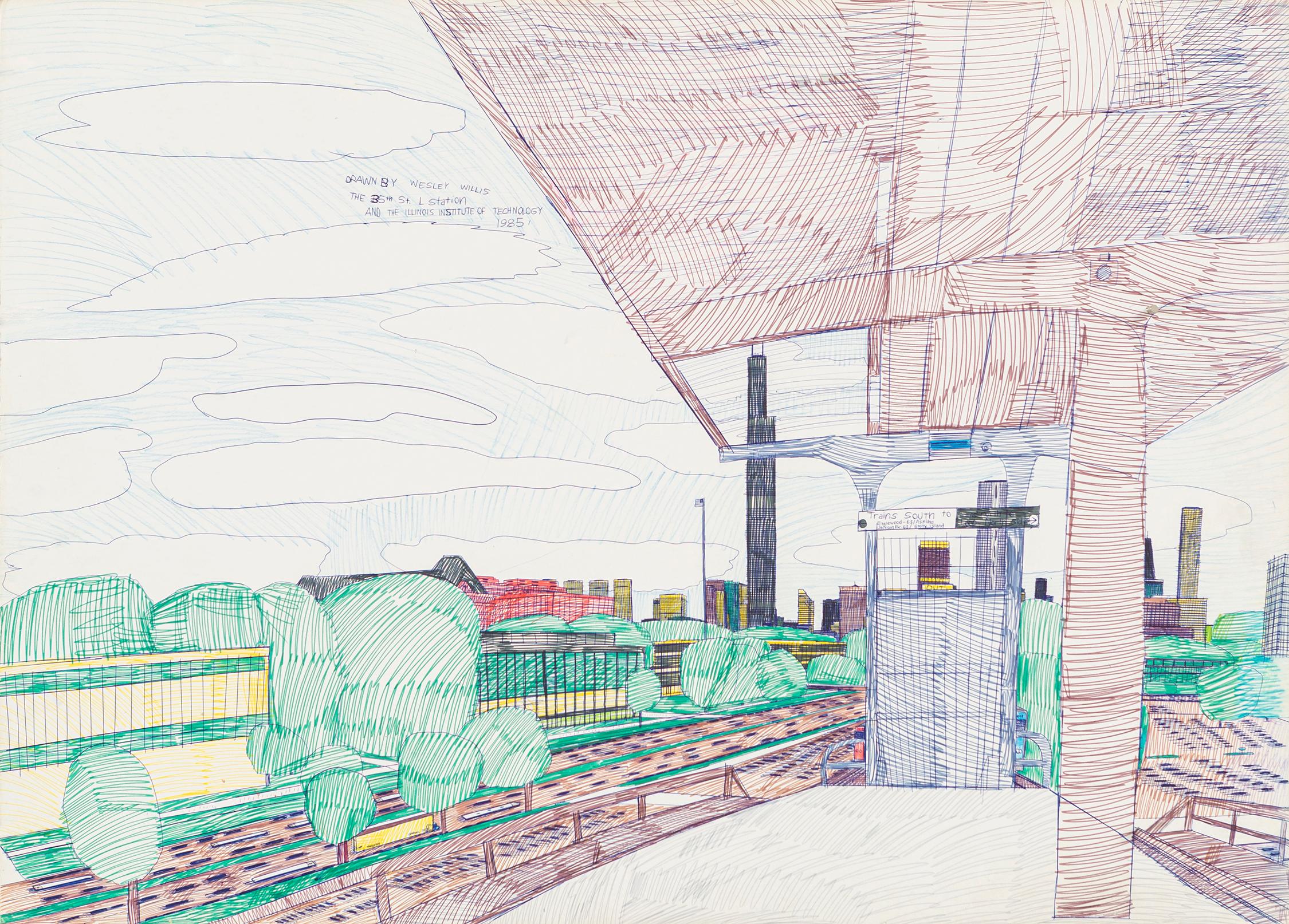 Wesley Willis Landscape Art - The 35th St. L Station