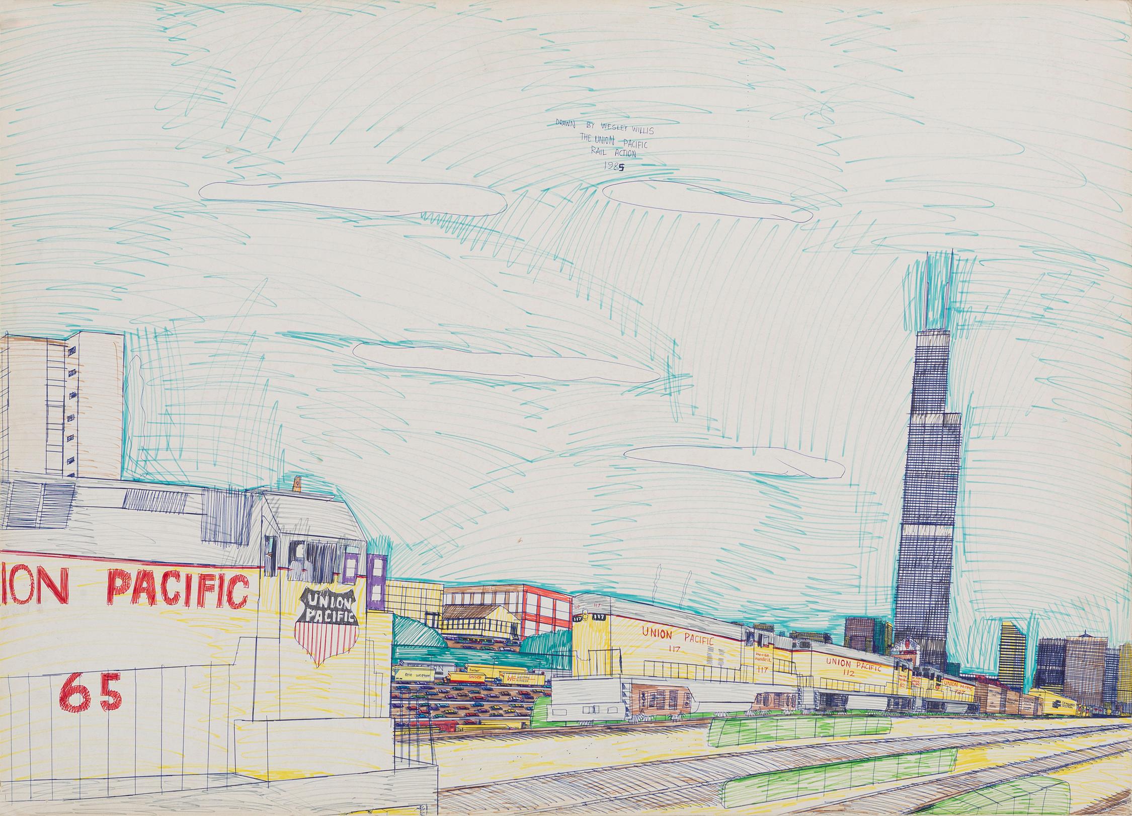 Wesley Willis Abstract Drawing - The Union Pacific Rail Action