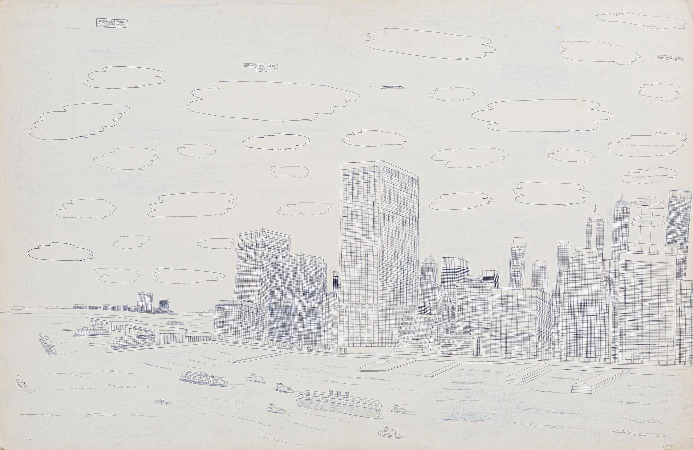 Wesley Willis Landscape Art - Brooklyn, New York City Skyline