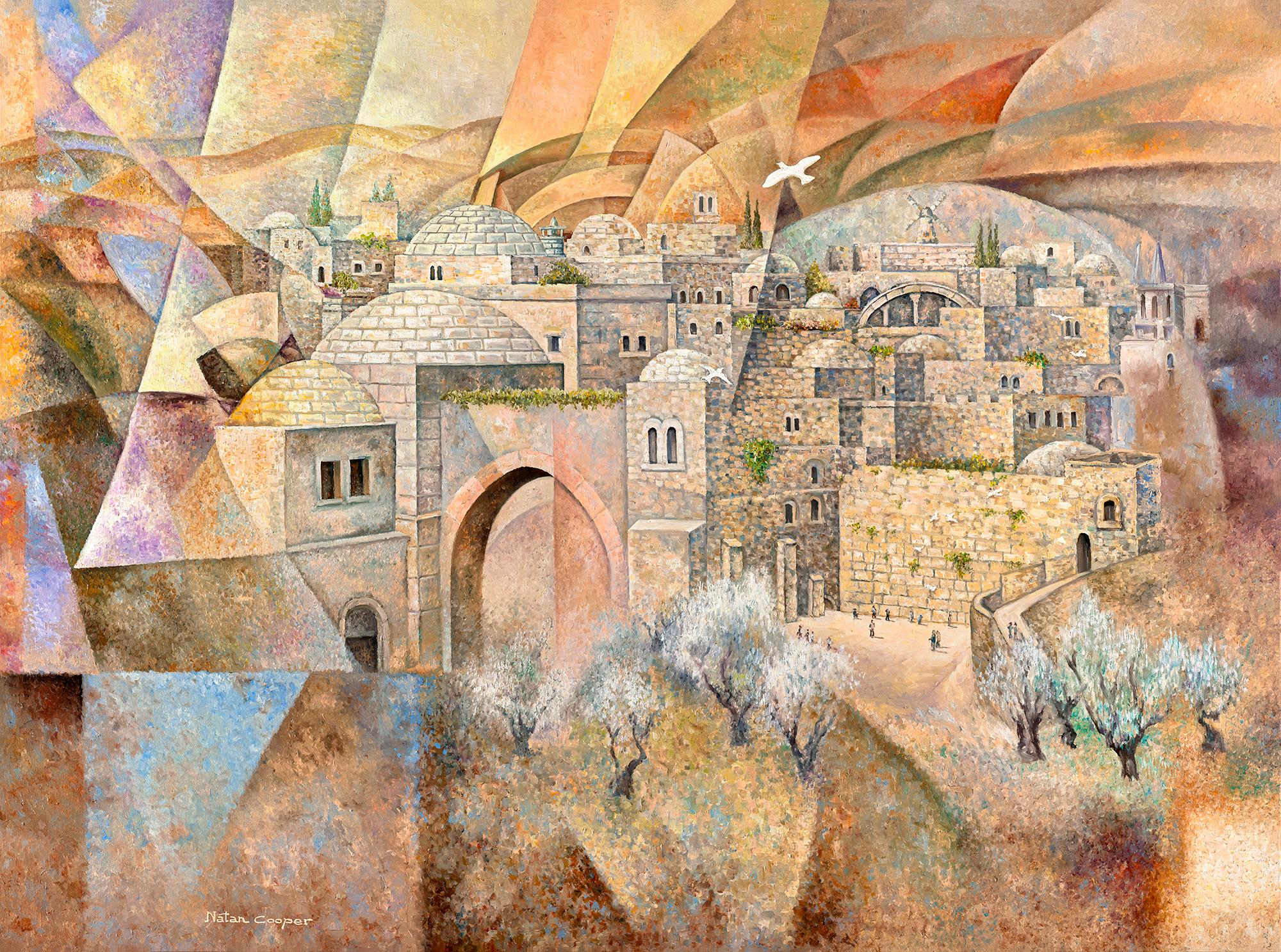 Natan Cooper Interior Painting - Reflections of Jerusalem (Abstract Judaica)