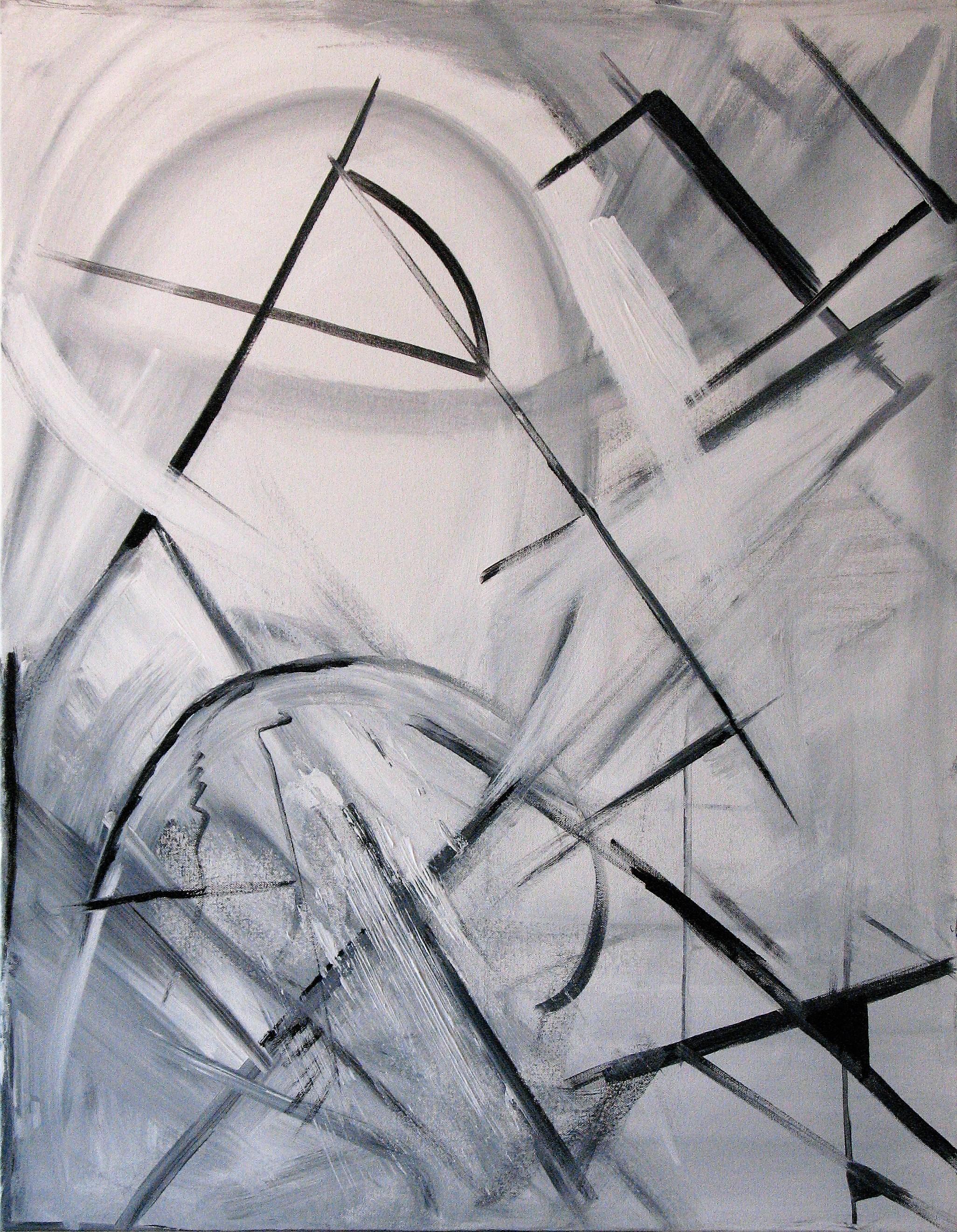 Renana Lev Abstract Painting - Black and White (Abstract Geometric)