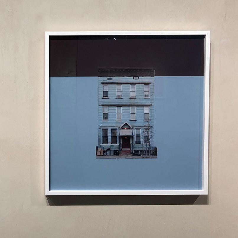 Boswijck 13 framed 21 x 21 inch minimalist photograph in blue and brown - Contemporary Photograph by Niv Rozenberg