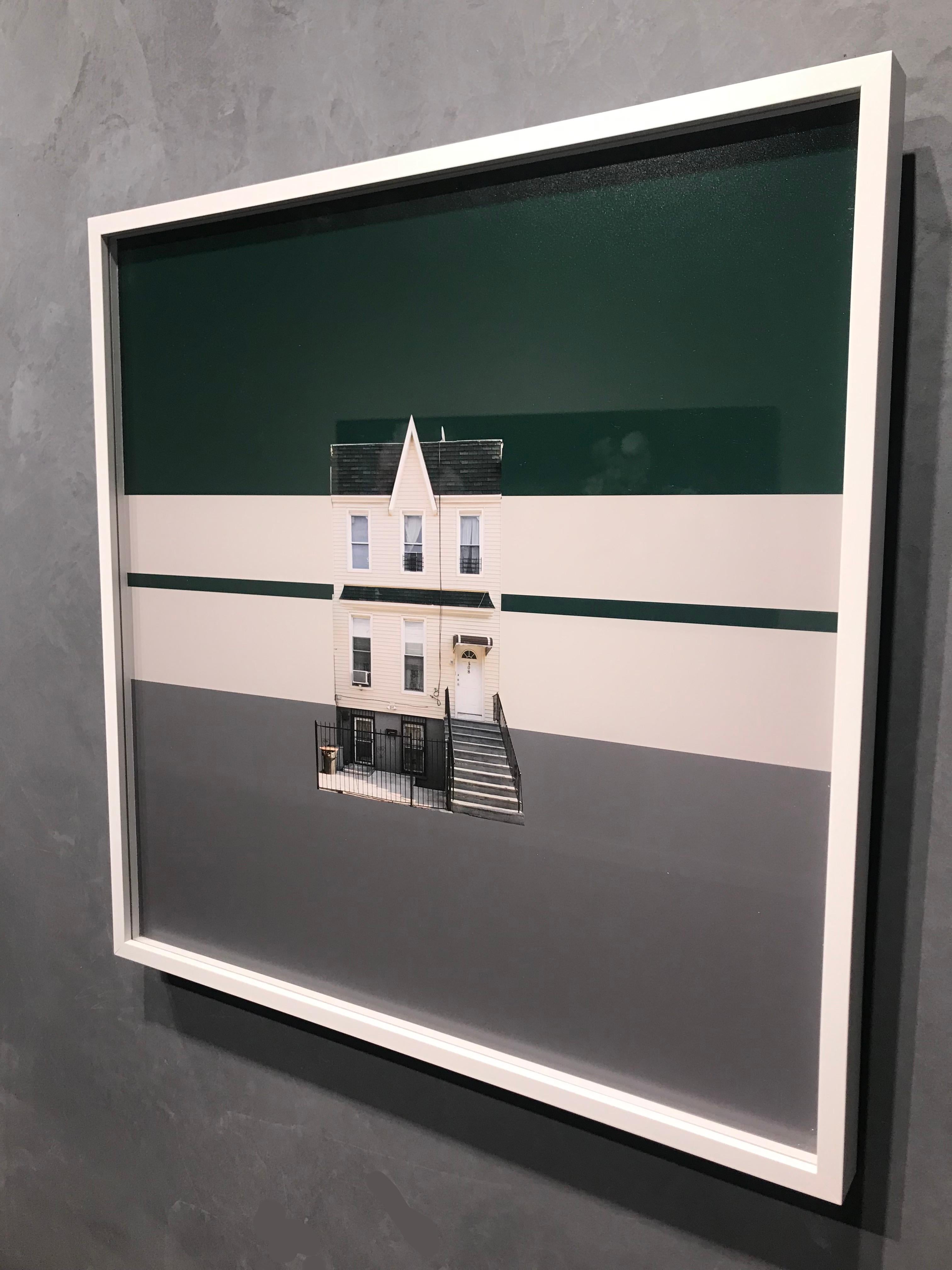 Boswijck 4 minimalist urban architecture in green photo 21 x 21 inches framed - Photograph by Niv Rozenberg