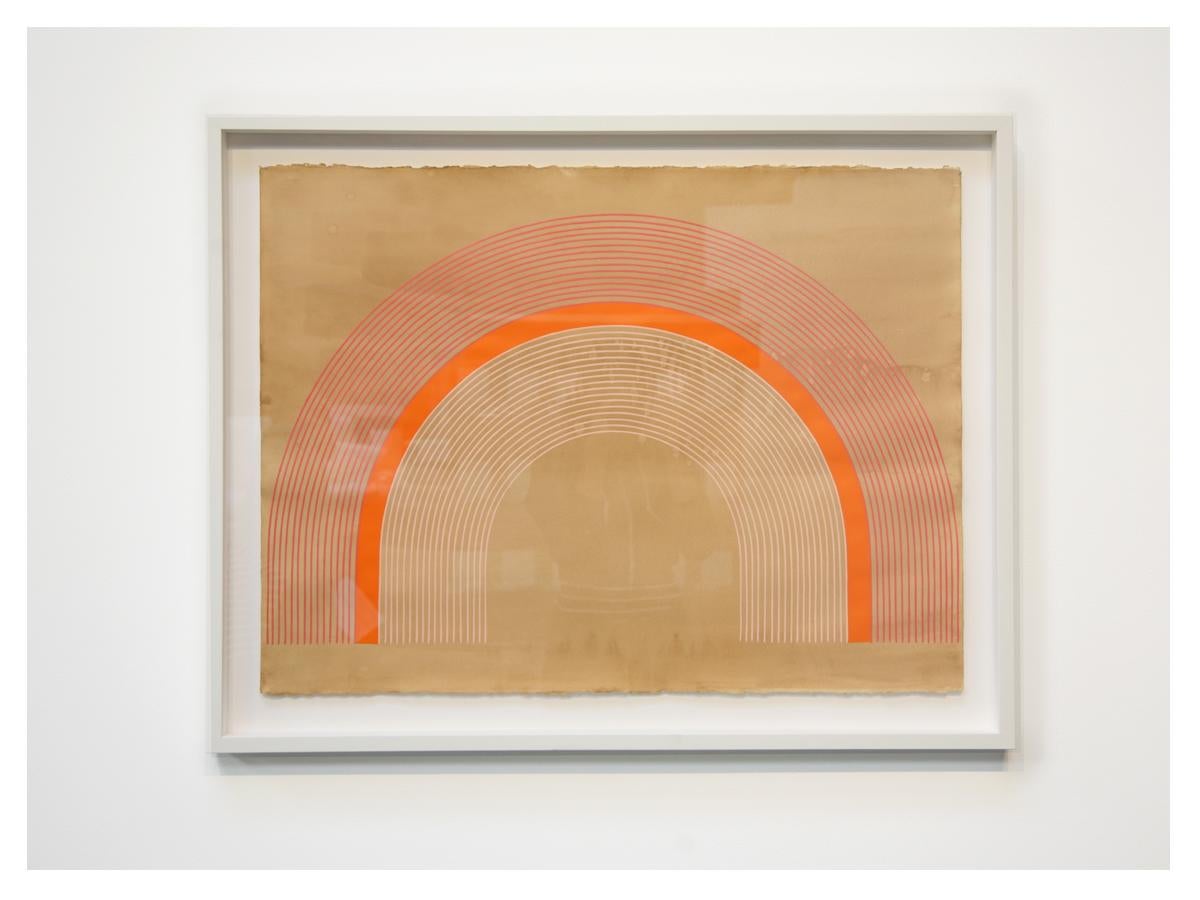 Orange Sherbert (27 x 34 inches framed, precise lines, paper, arch, geometric) - Painting by Kelly Ording