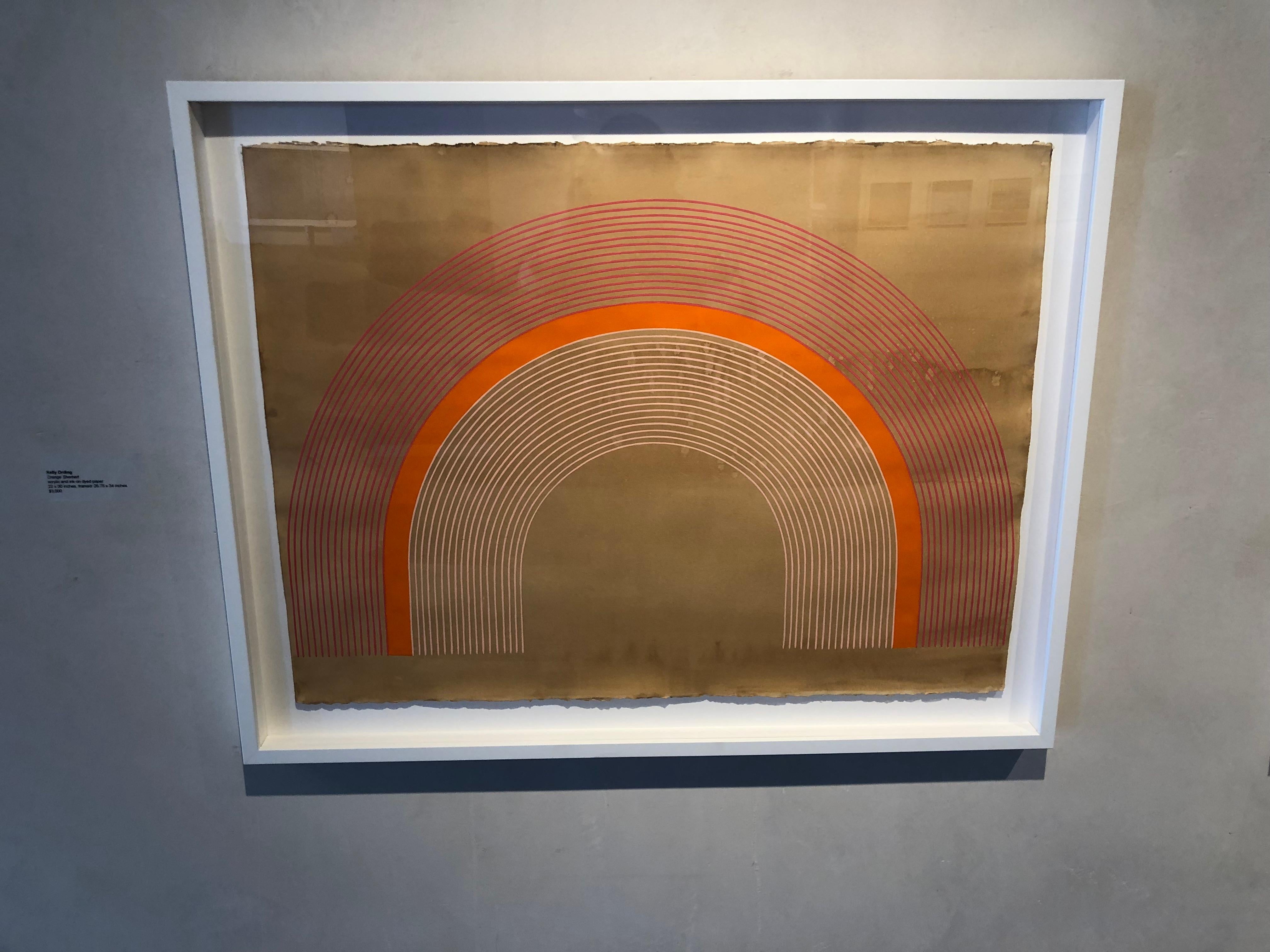 Orange Sherbert (27 x 34 inches framed, precise lines, paper, arch, geometric) 1