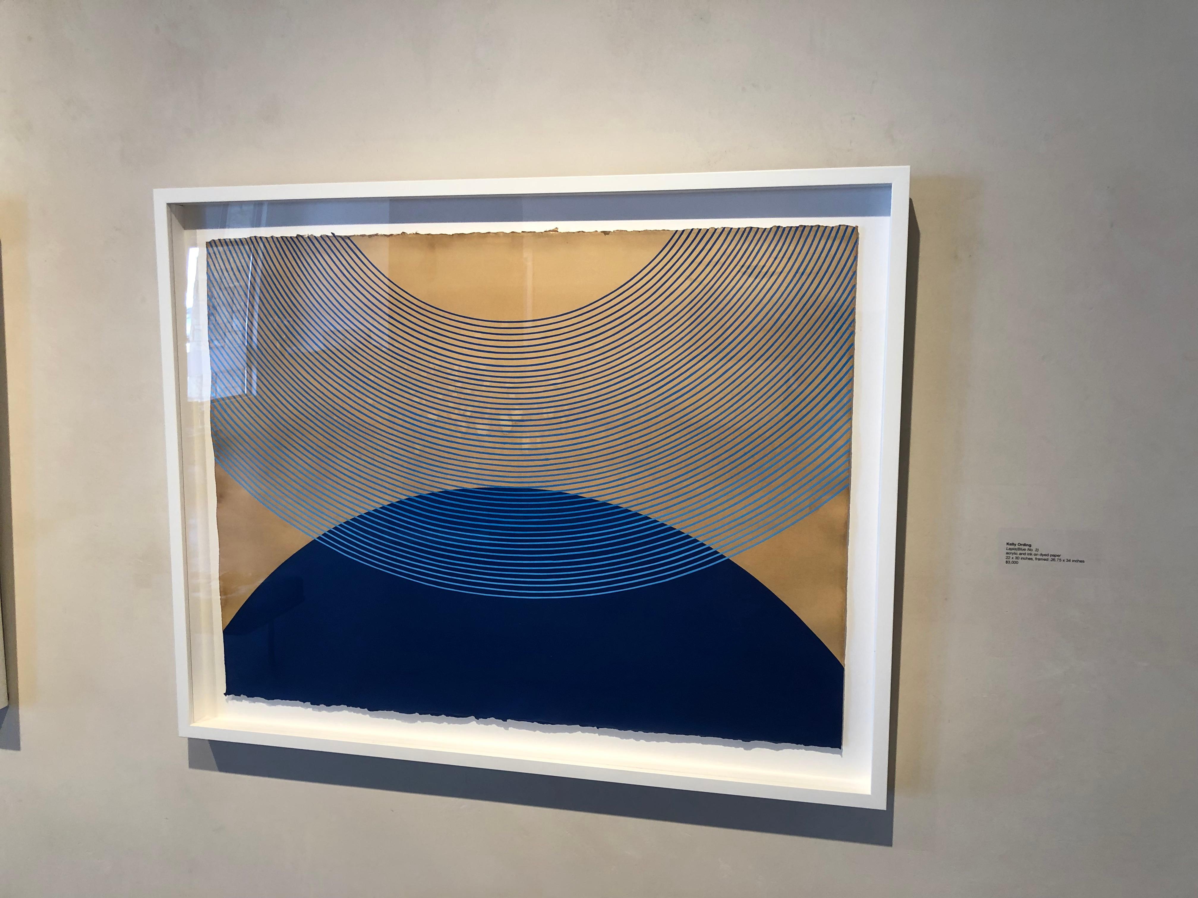 Lapis (Blue no.2 )27 x 34 inches framed, precise lines, paper, arch, geometric) - Gray Abstract Painting by Kelly Ording