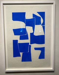 Cobalt 2- framed blue and white gouache on handmade paper