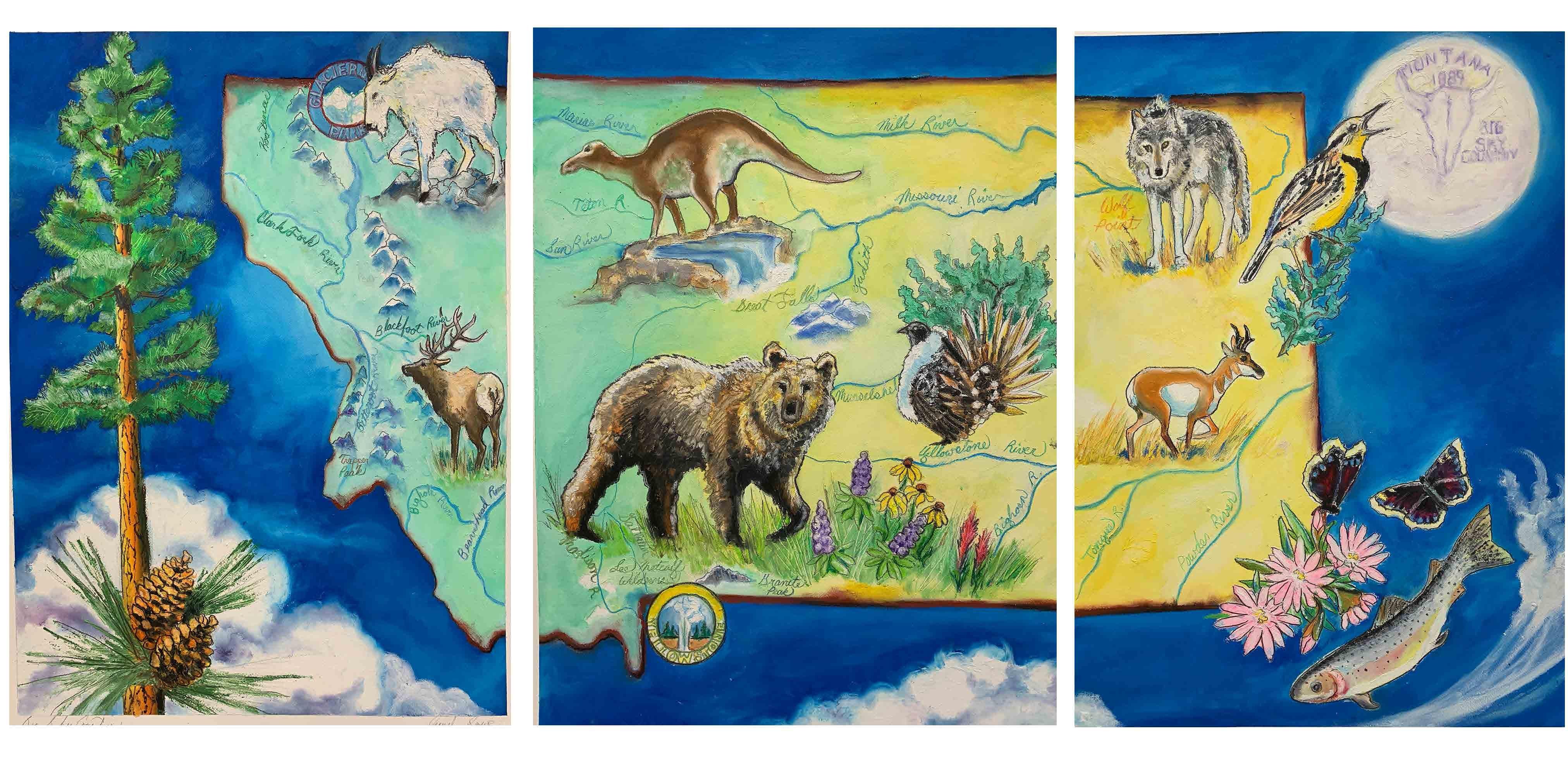 Jennifer Lowe Animal Art - Big Sky Country (triptych)