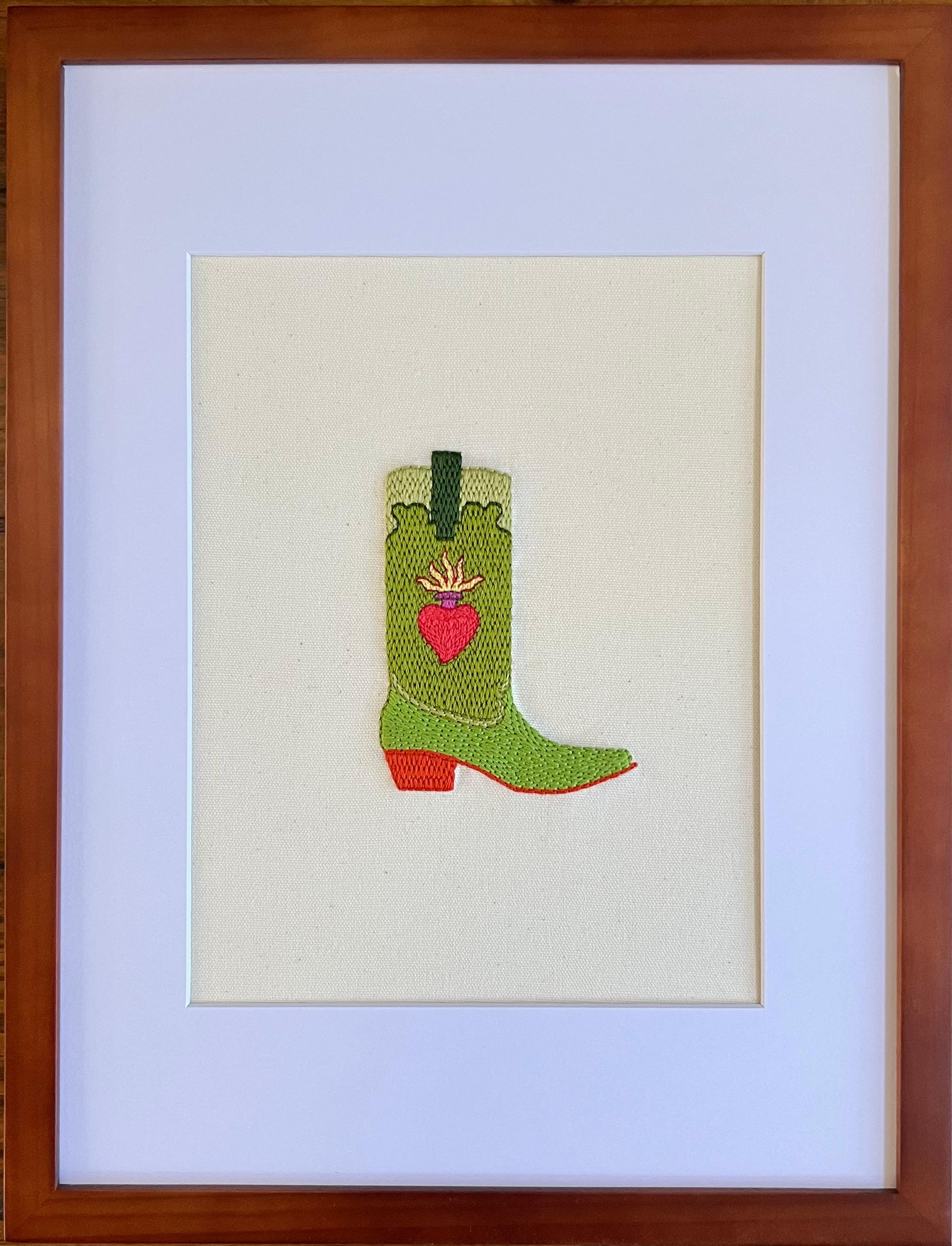 Bottes Flaming Heart - Contemporain Mixed Media Art par Jane Reichle