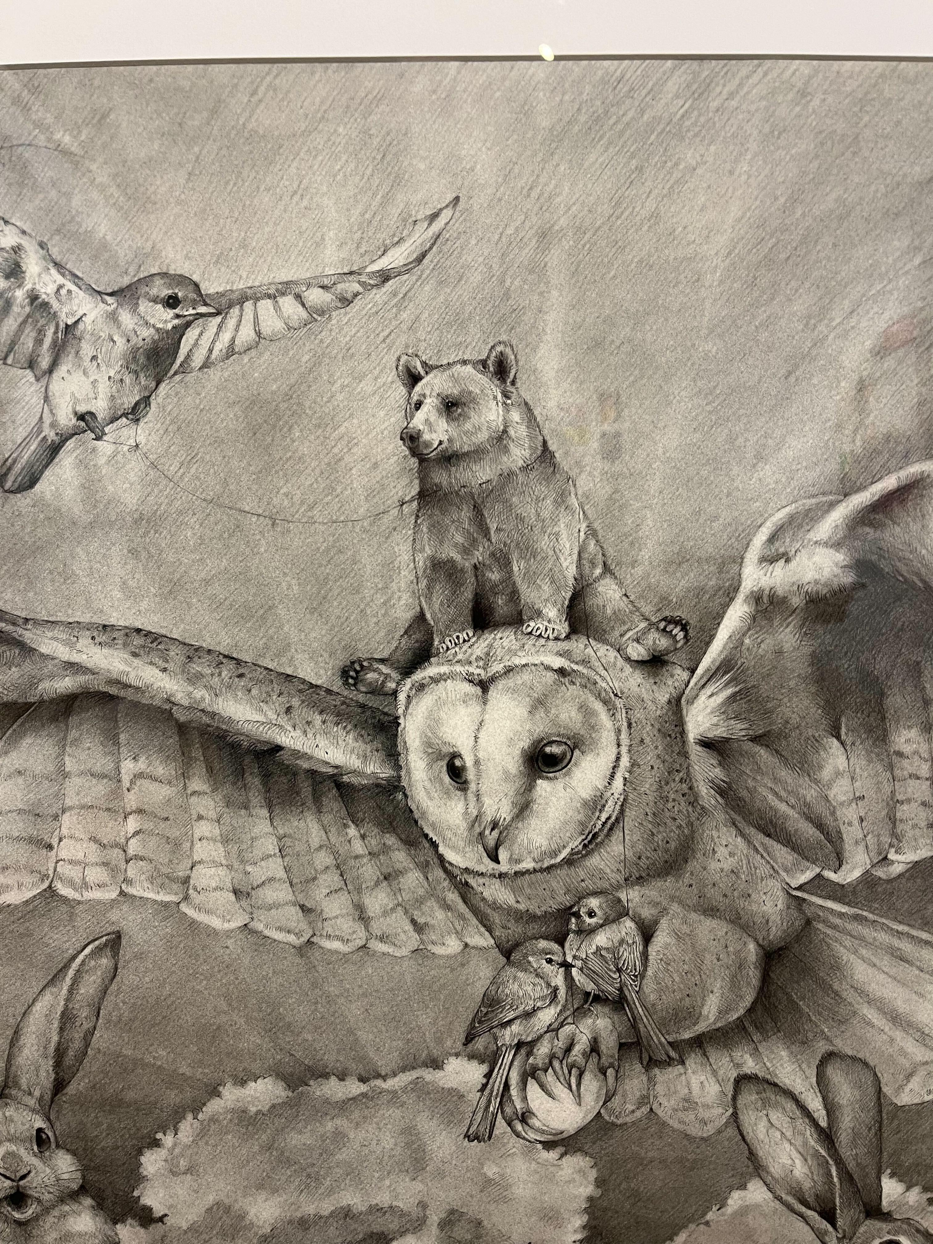 Wölfe mit Kaninchen (Grau), Animal Art, von Adonna Khare